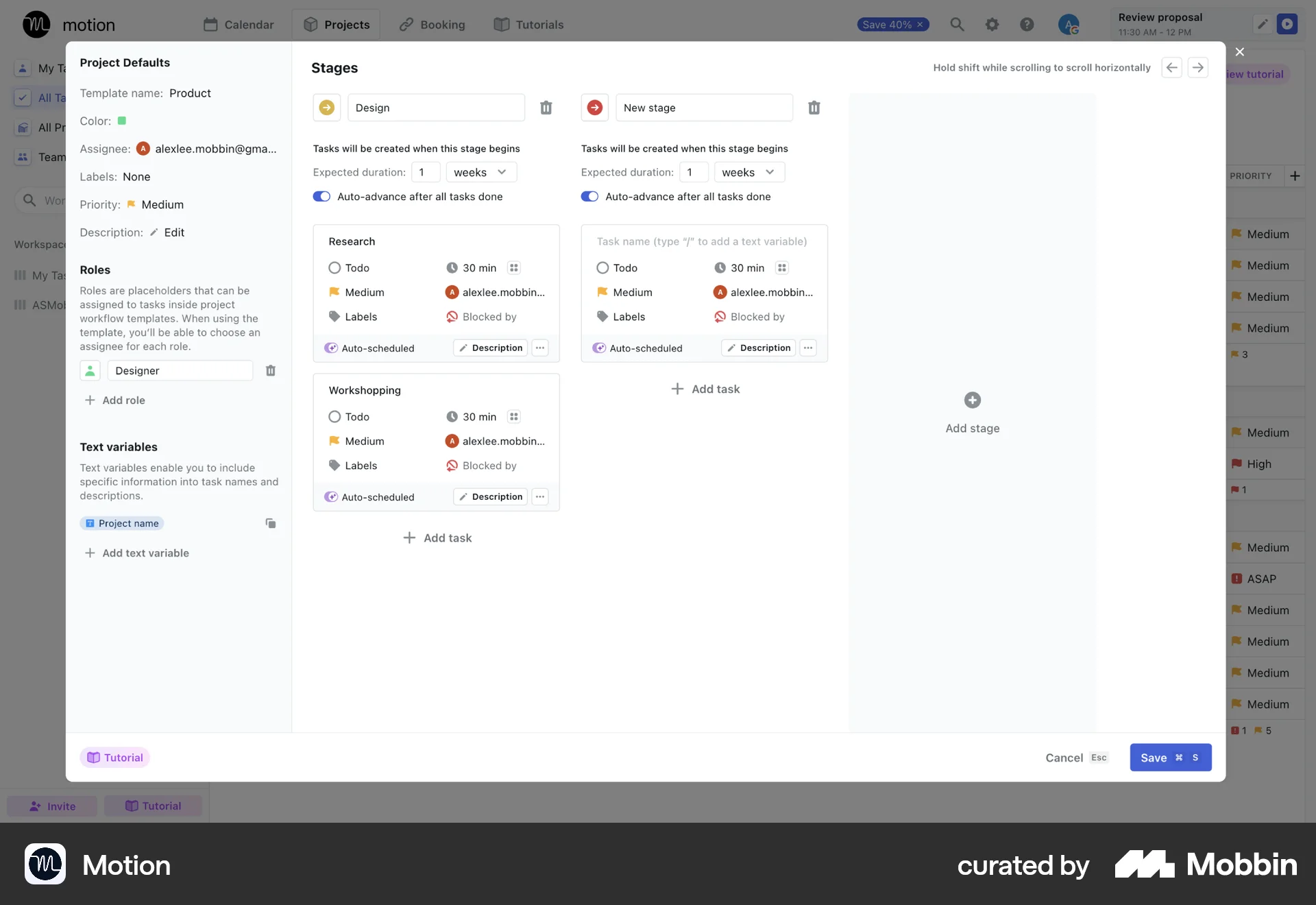 Motion Web Kanban Board screen