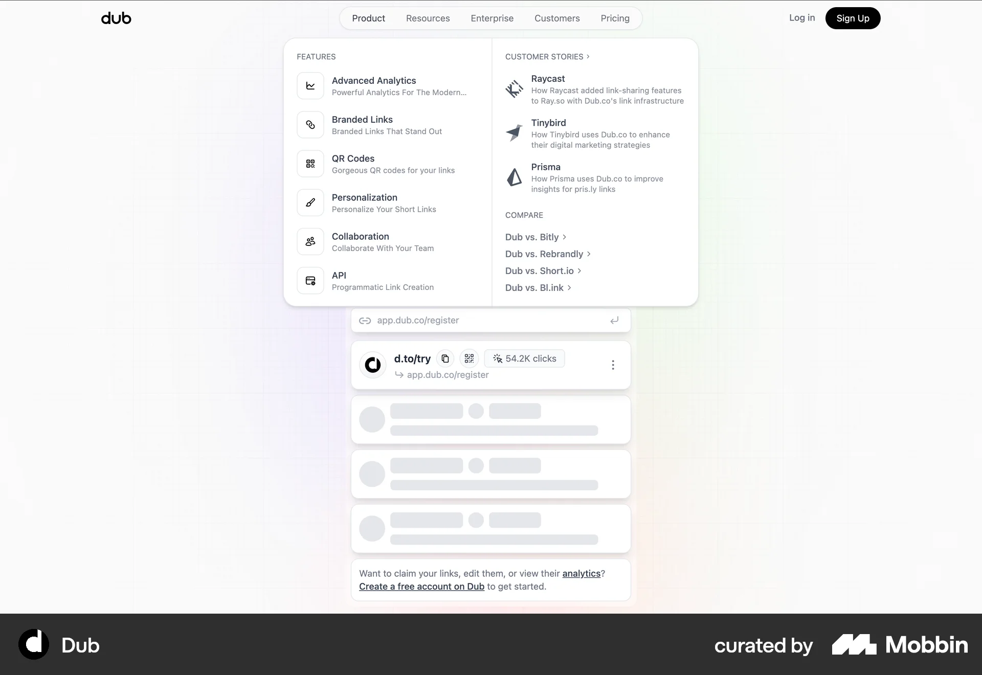 Dub Web screen containing Navigation Menu UI element