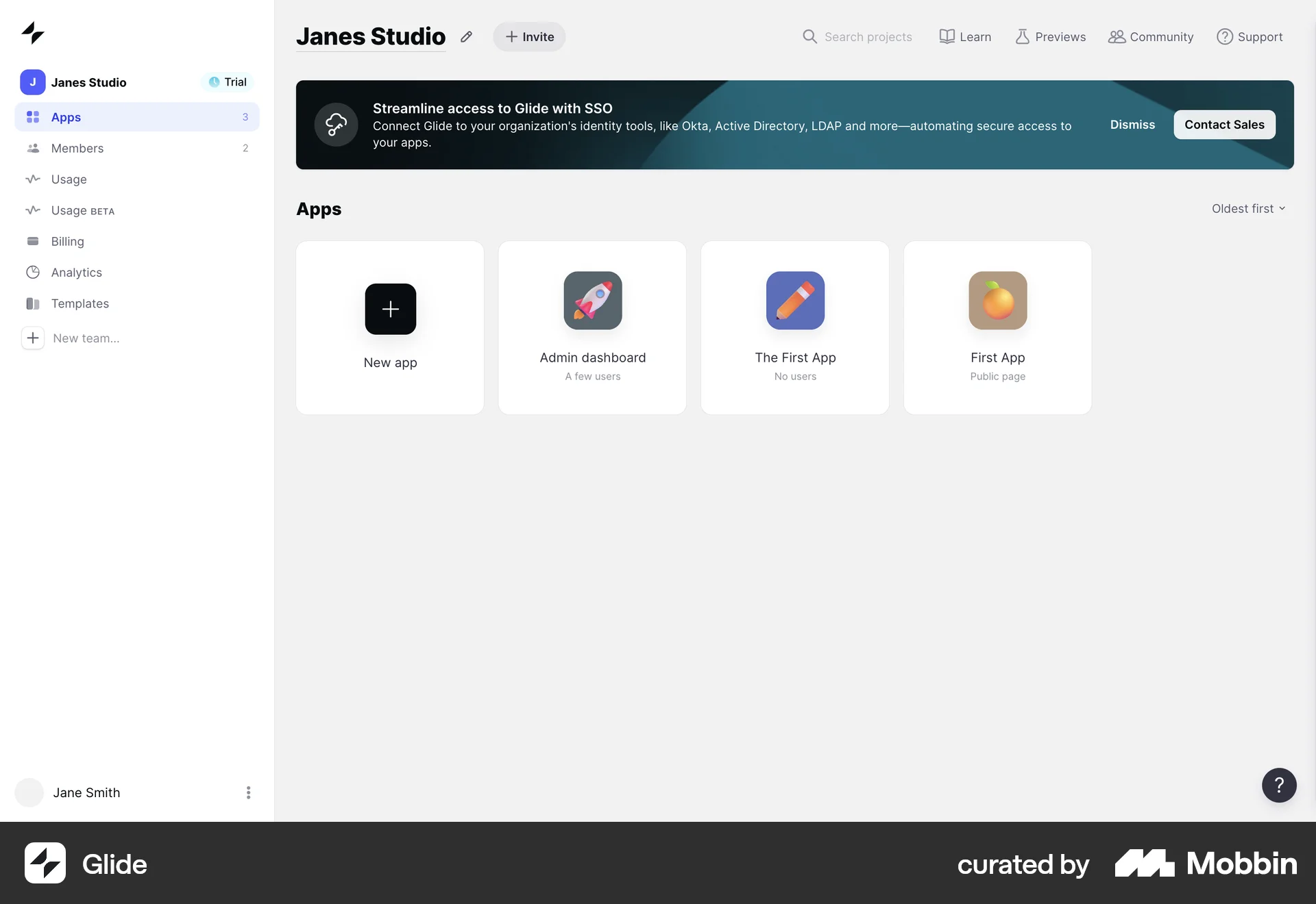 Glide Web Admin Dashboard screen