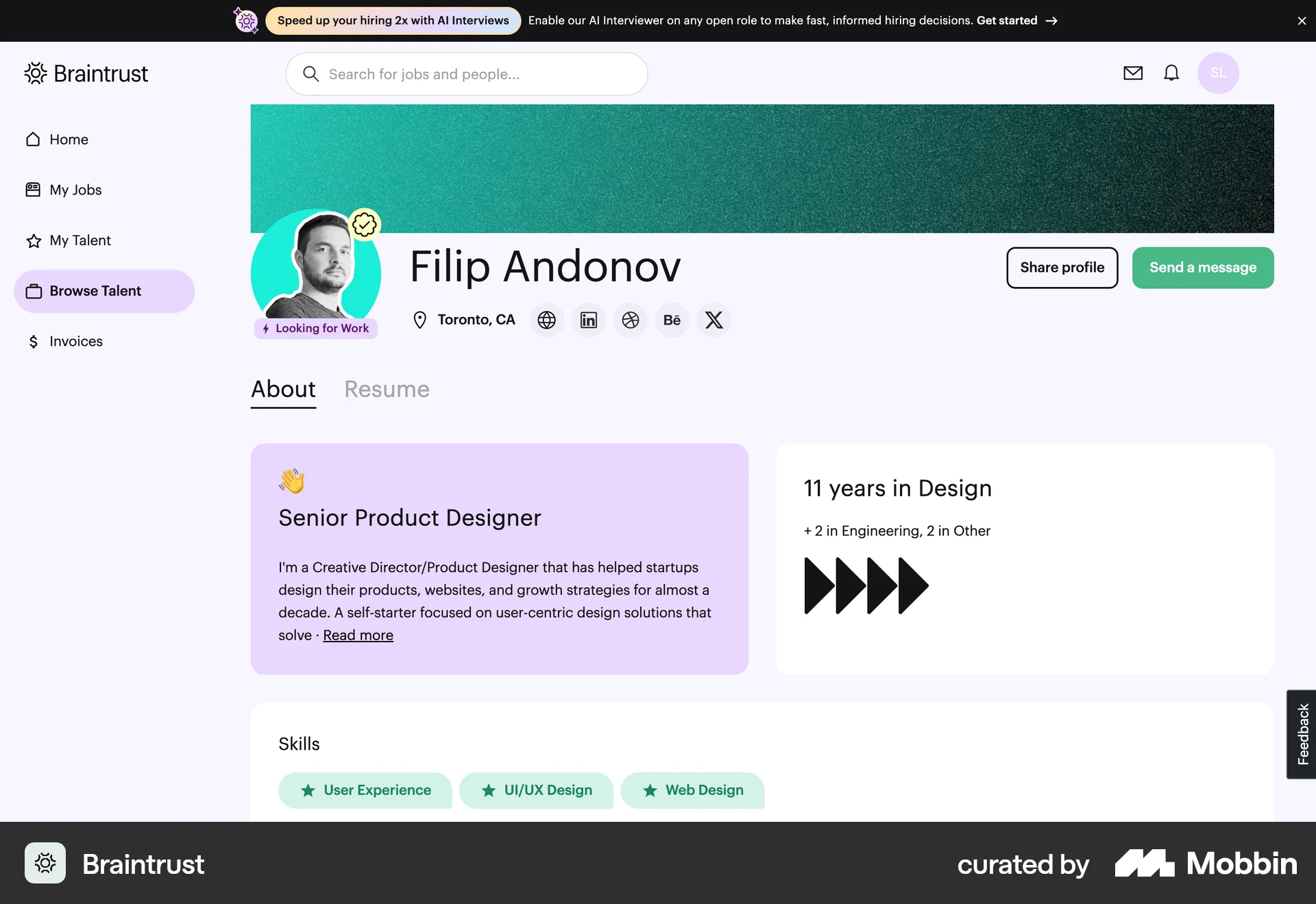 Braintrust Web Social Networking App screen