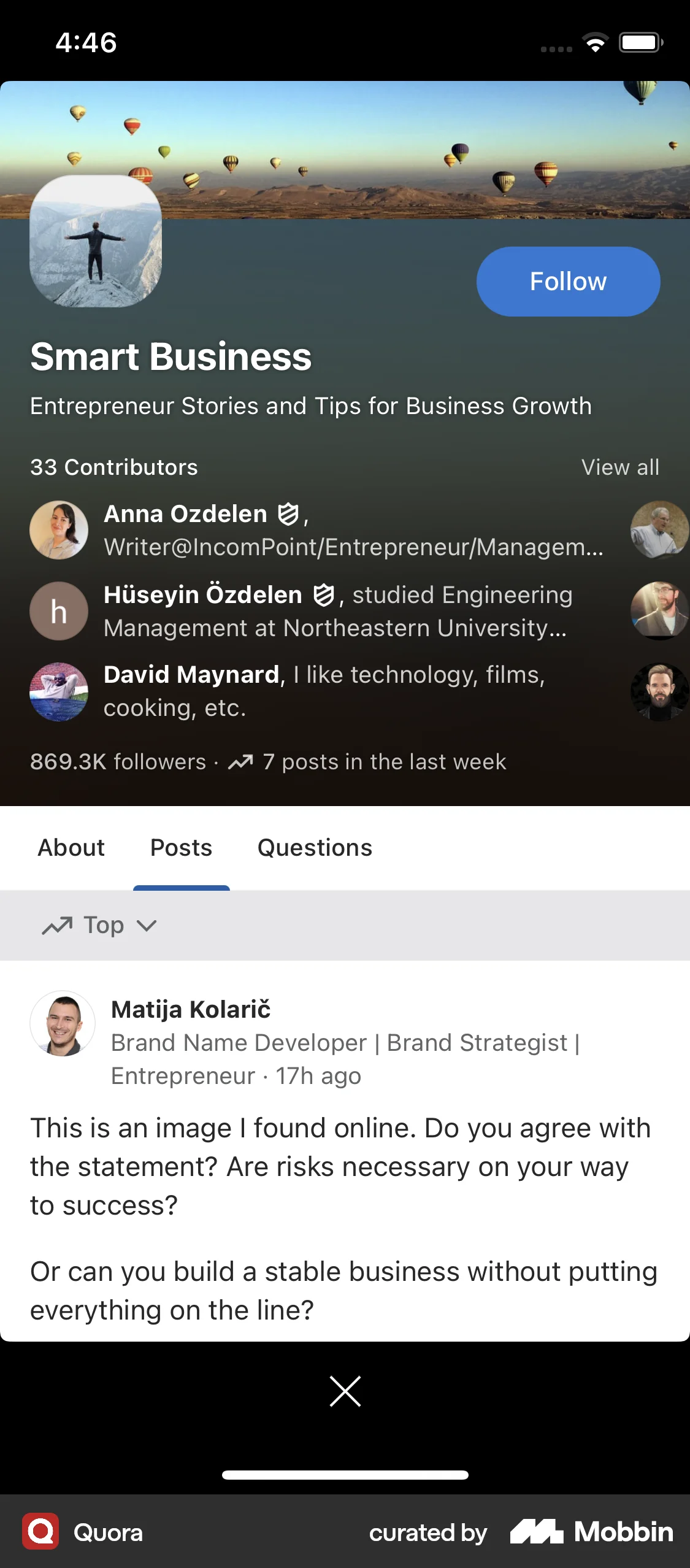 Quora iOS Post Detail screen
