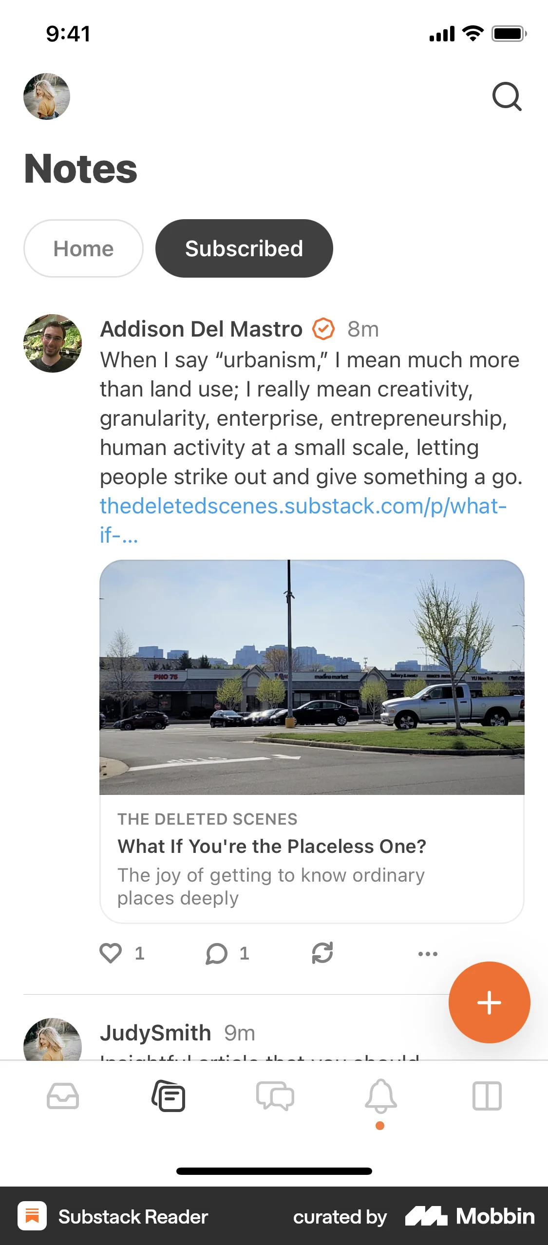 Substack iOS Social Feed screen