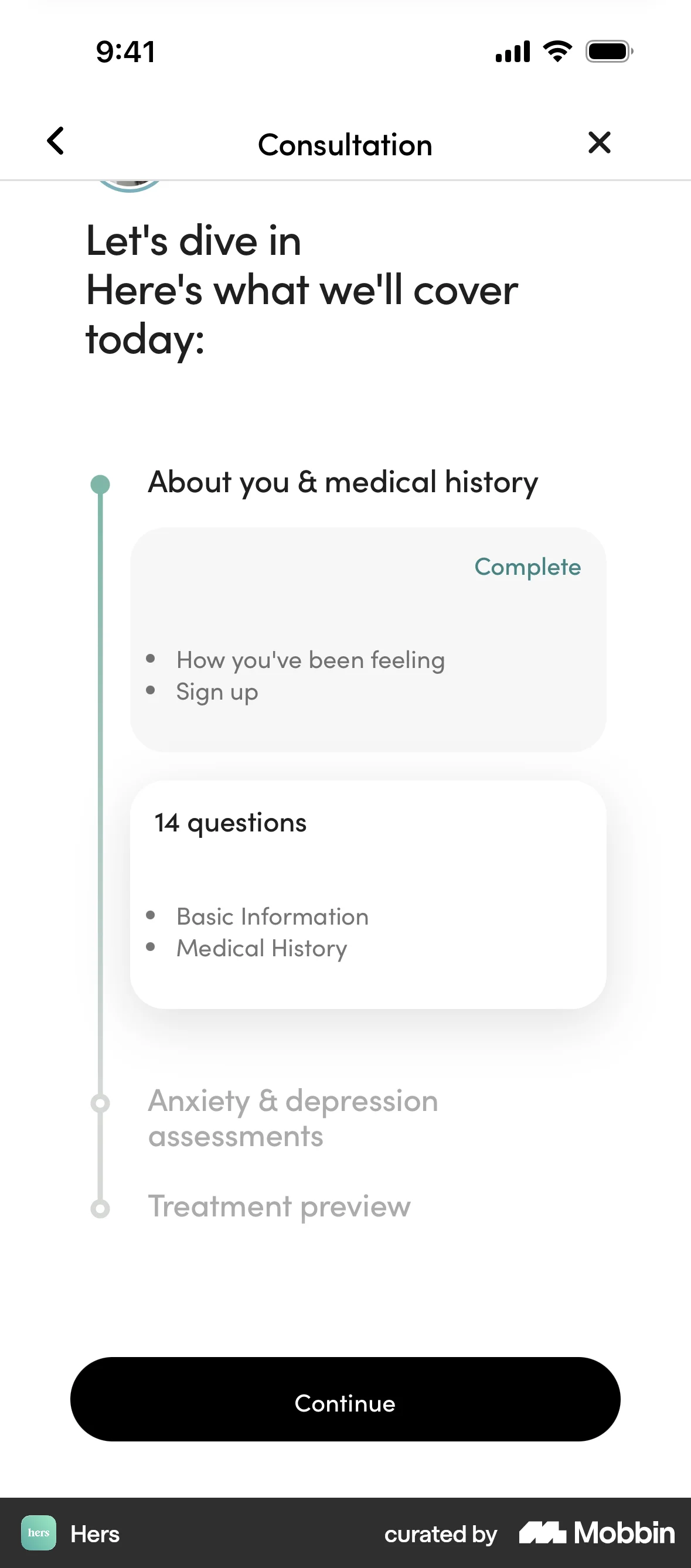 Hers iOS Timeline & History screen