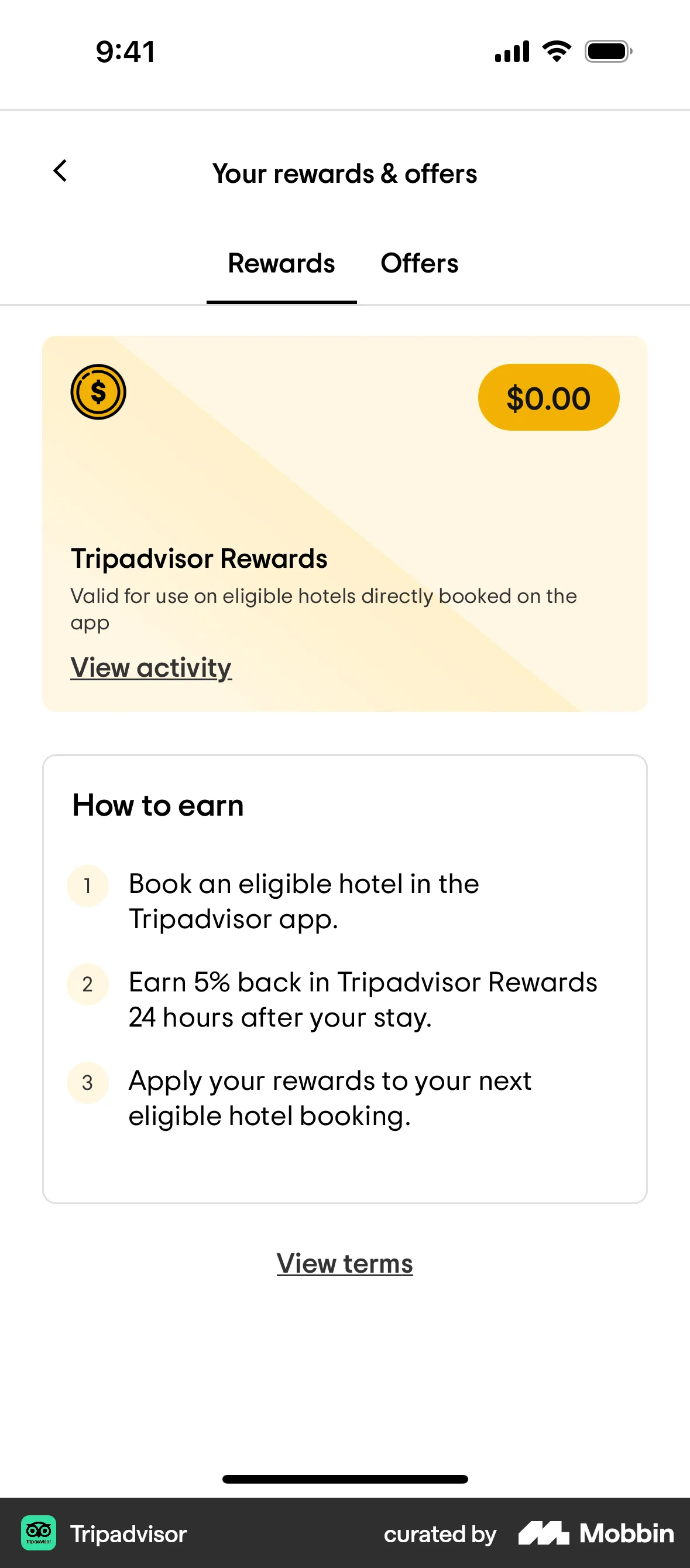 Tripadvisor iOS Wallet & Balance screen