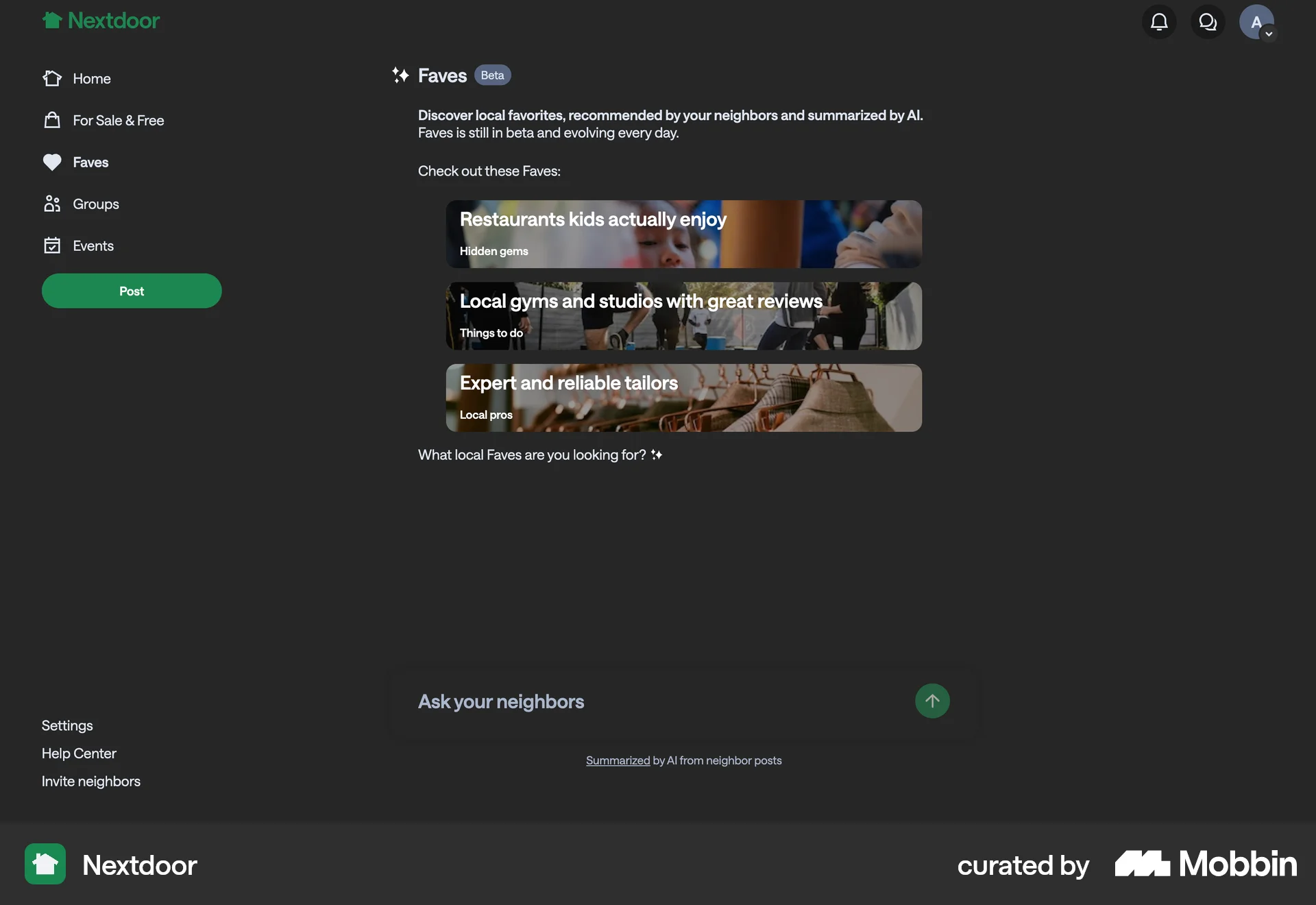 Nextdoor Web Dark Mode screen
