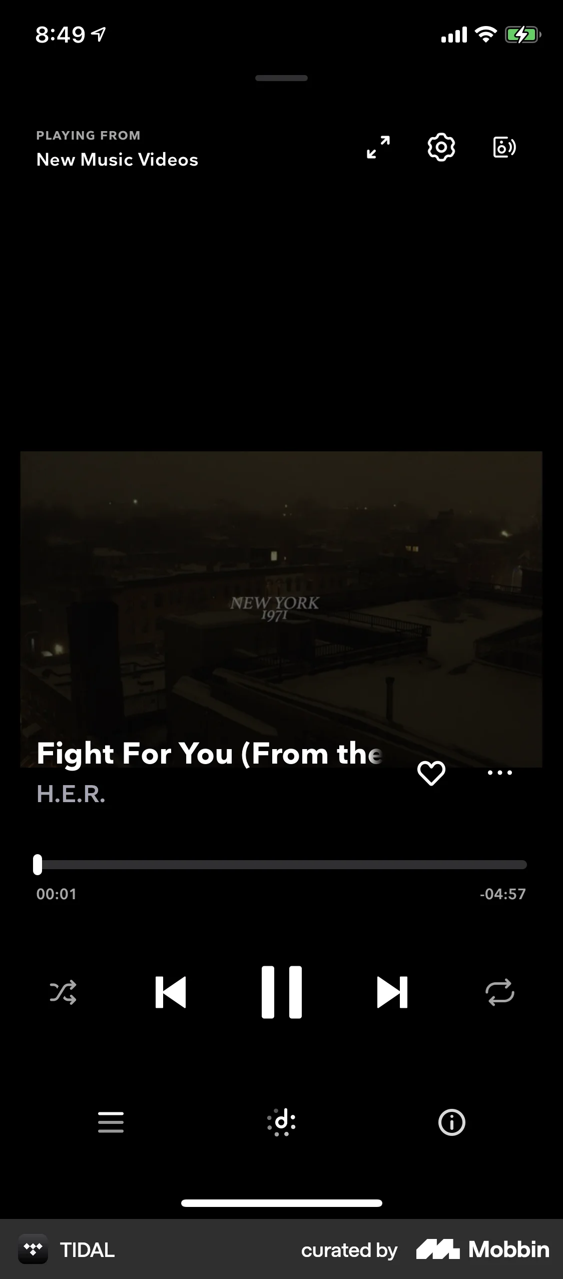 TIDAL iOS Video Player screen