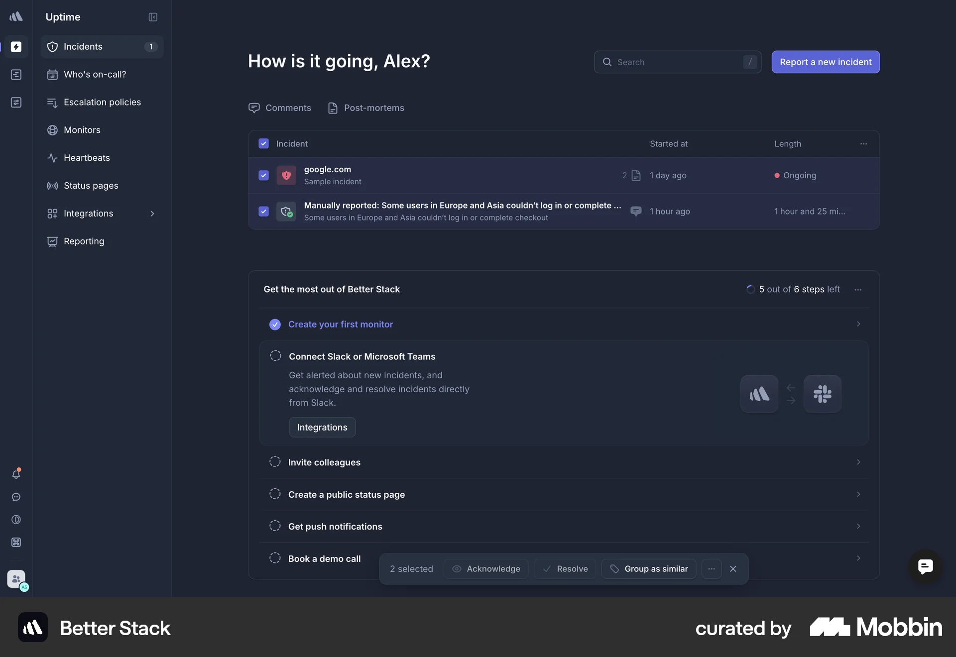 Better Stack Web Action Option screen