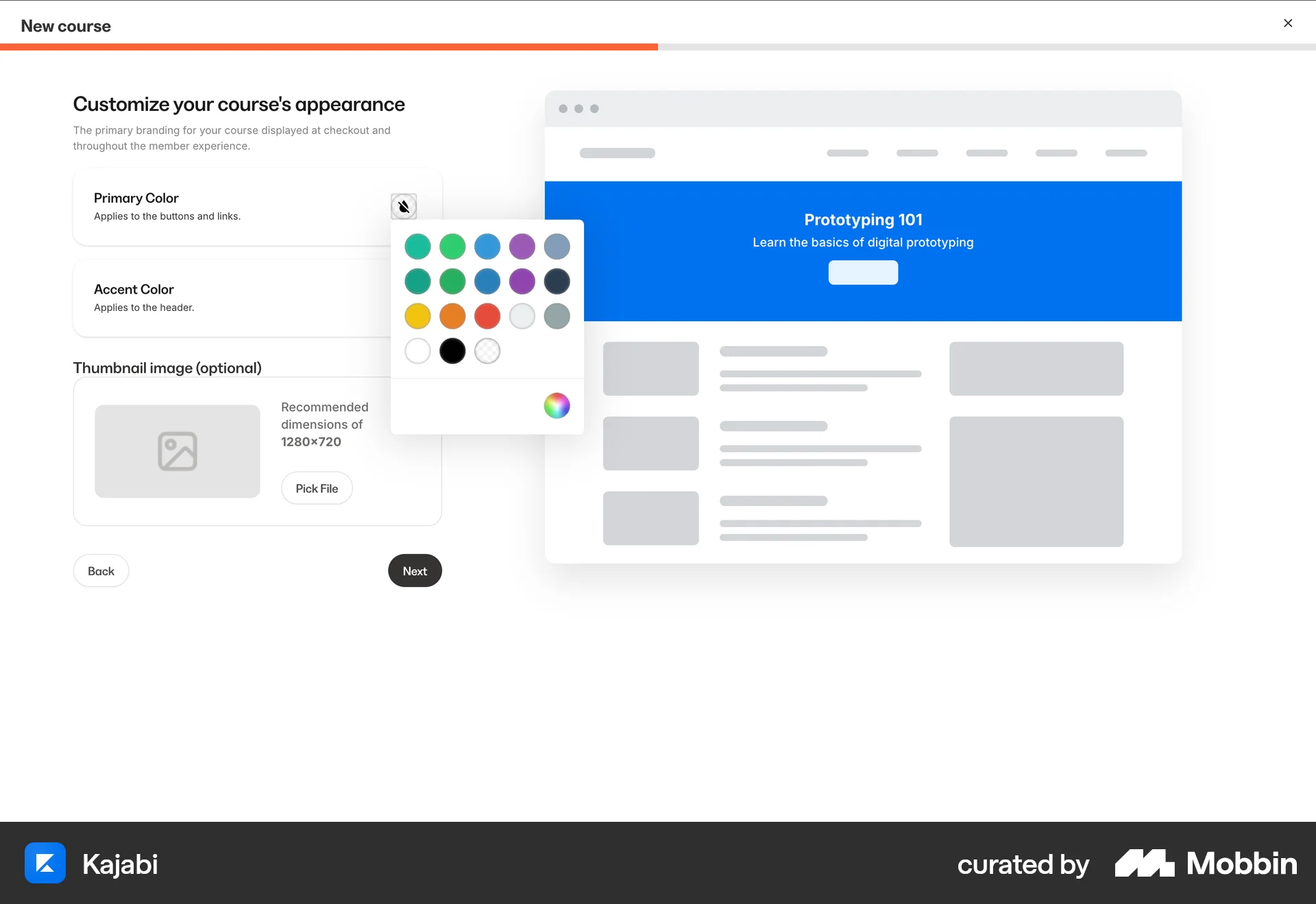 Kajabi Web screen containing Color Picker UI element
