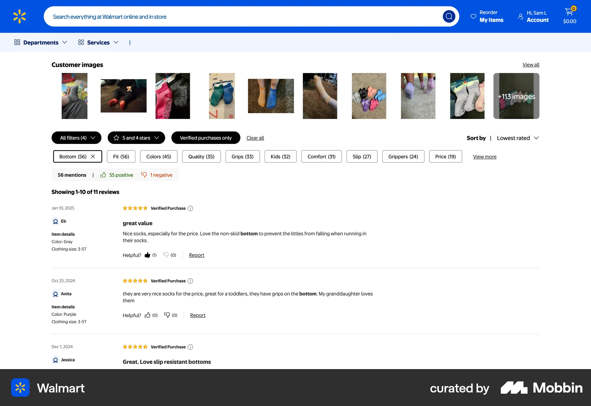 Walmart Web Like & Upvote screen