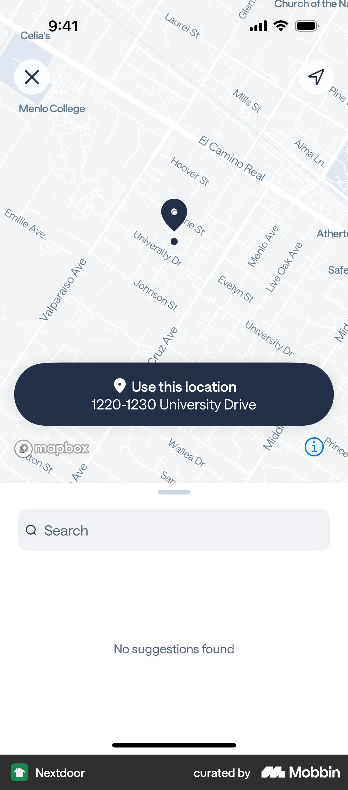 Nextdoor iOS screen containing Search Bar UI element