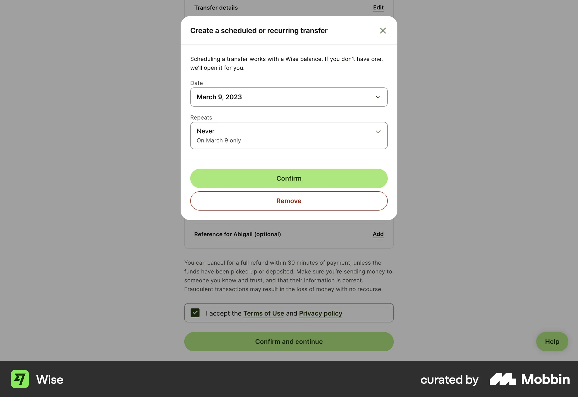 Wise Web Schedule screen