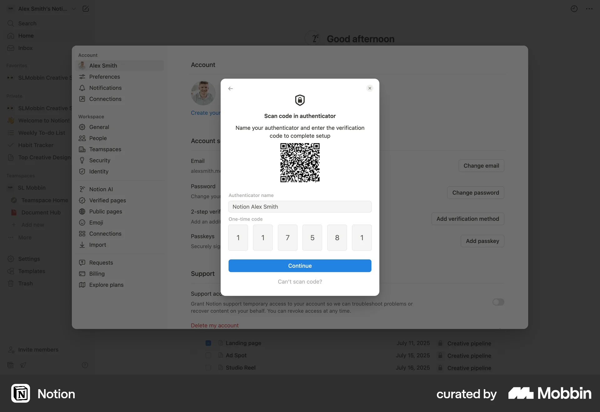 Notion Web QR Code screen