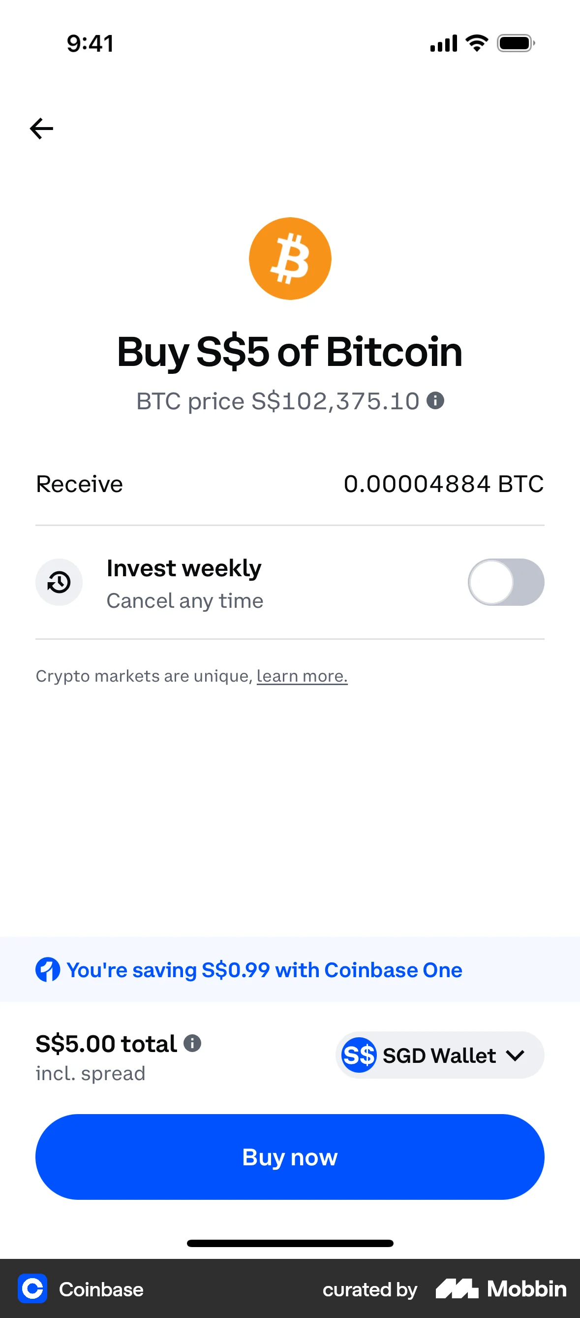 Coinbase iOS Checkout screen