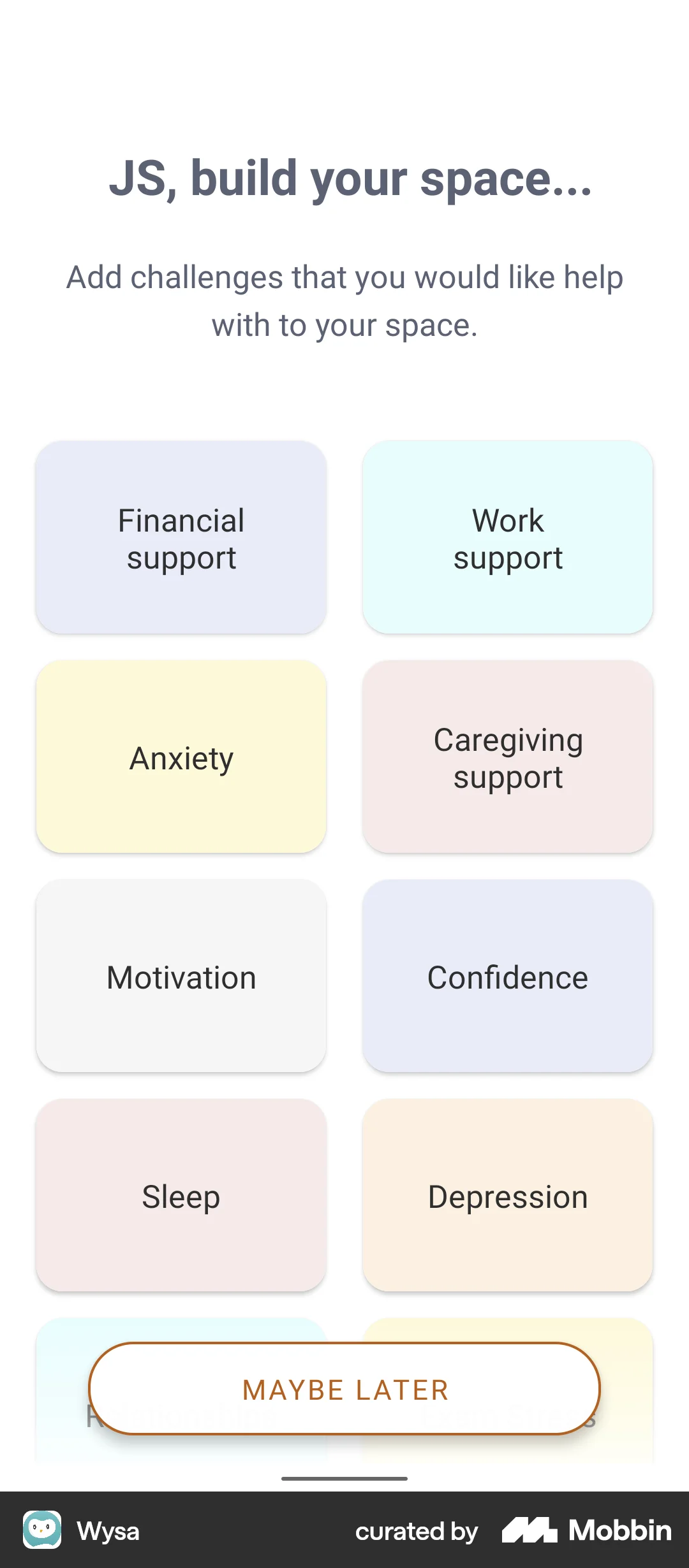 Wysa Android Account Setup screen