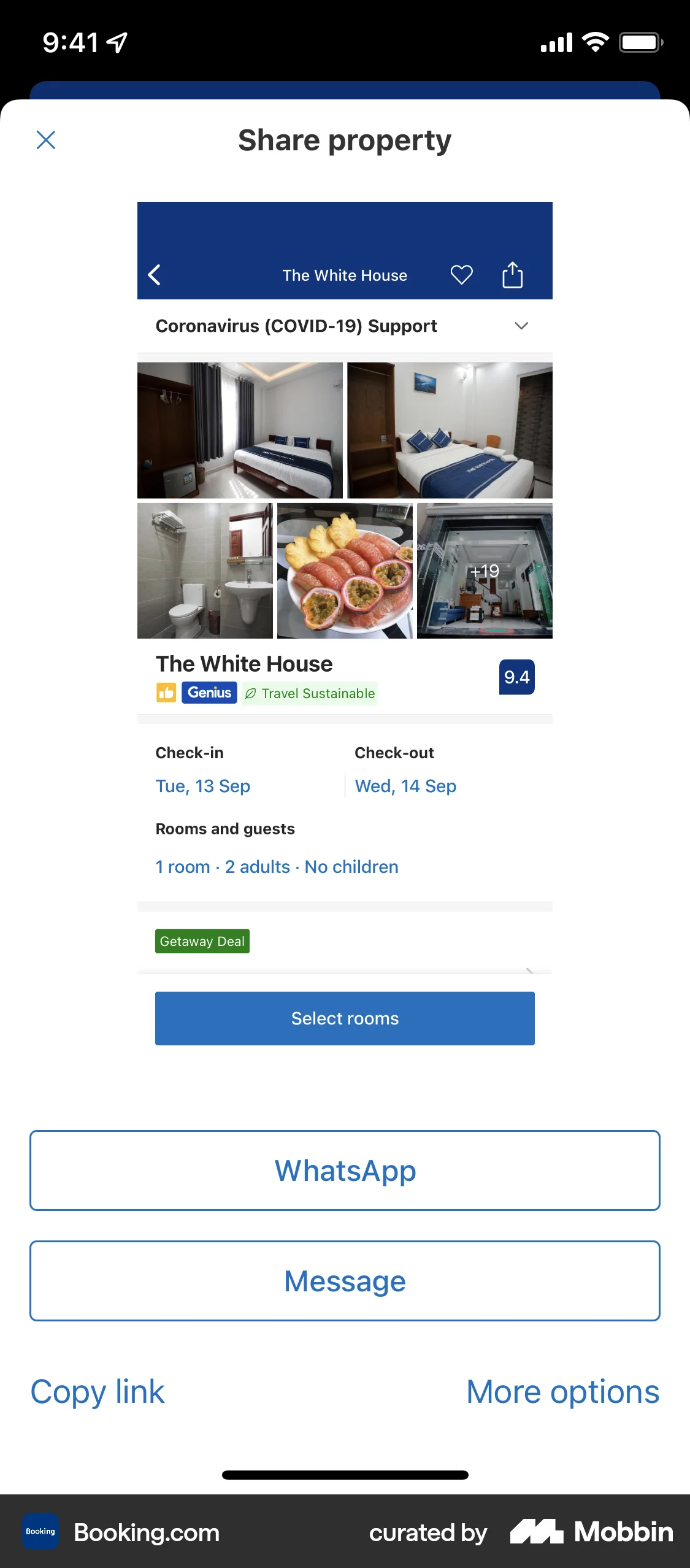 Booking.com iOS Share screen