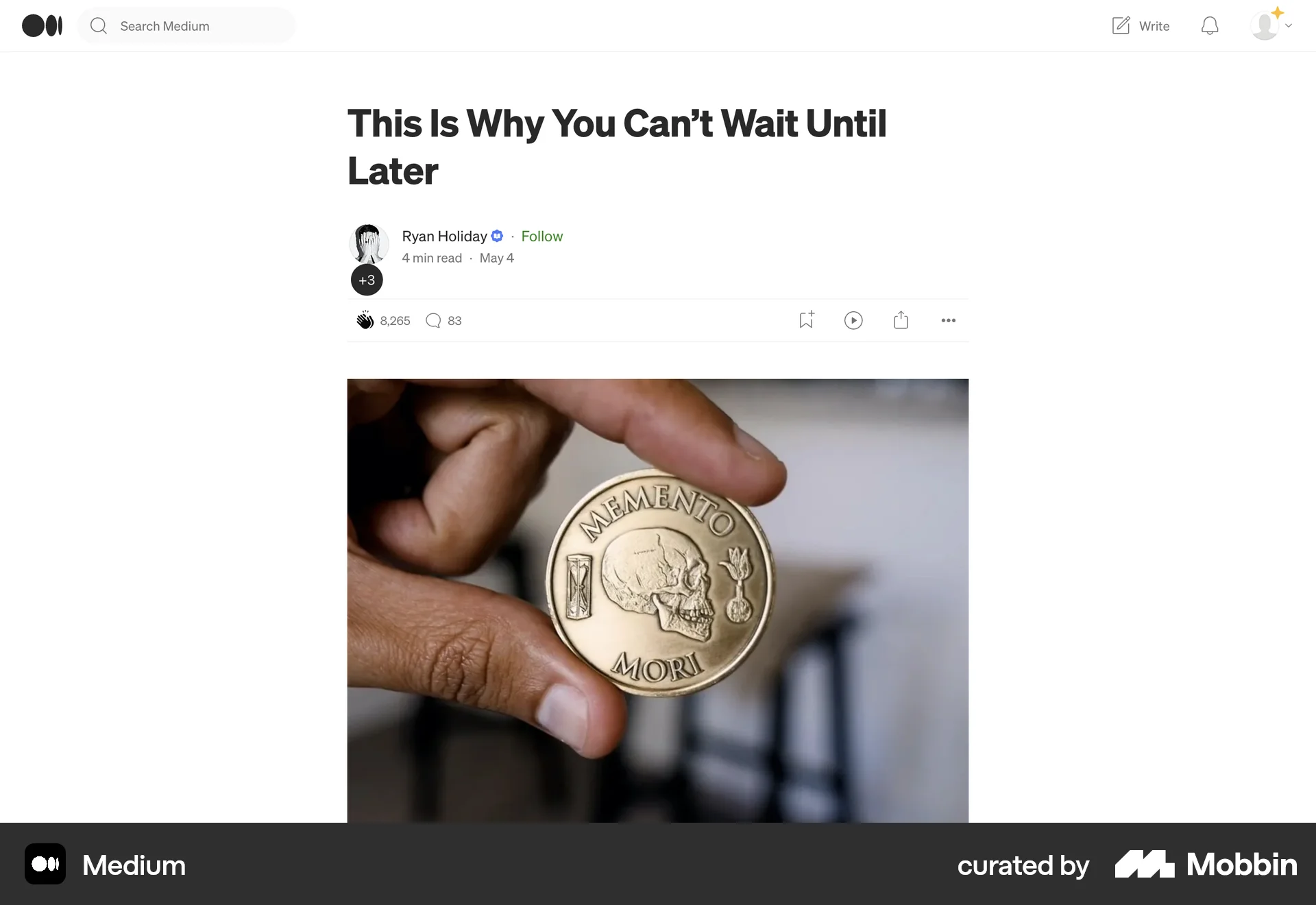 Medium Web Like & Upvote screen