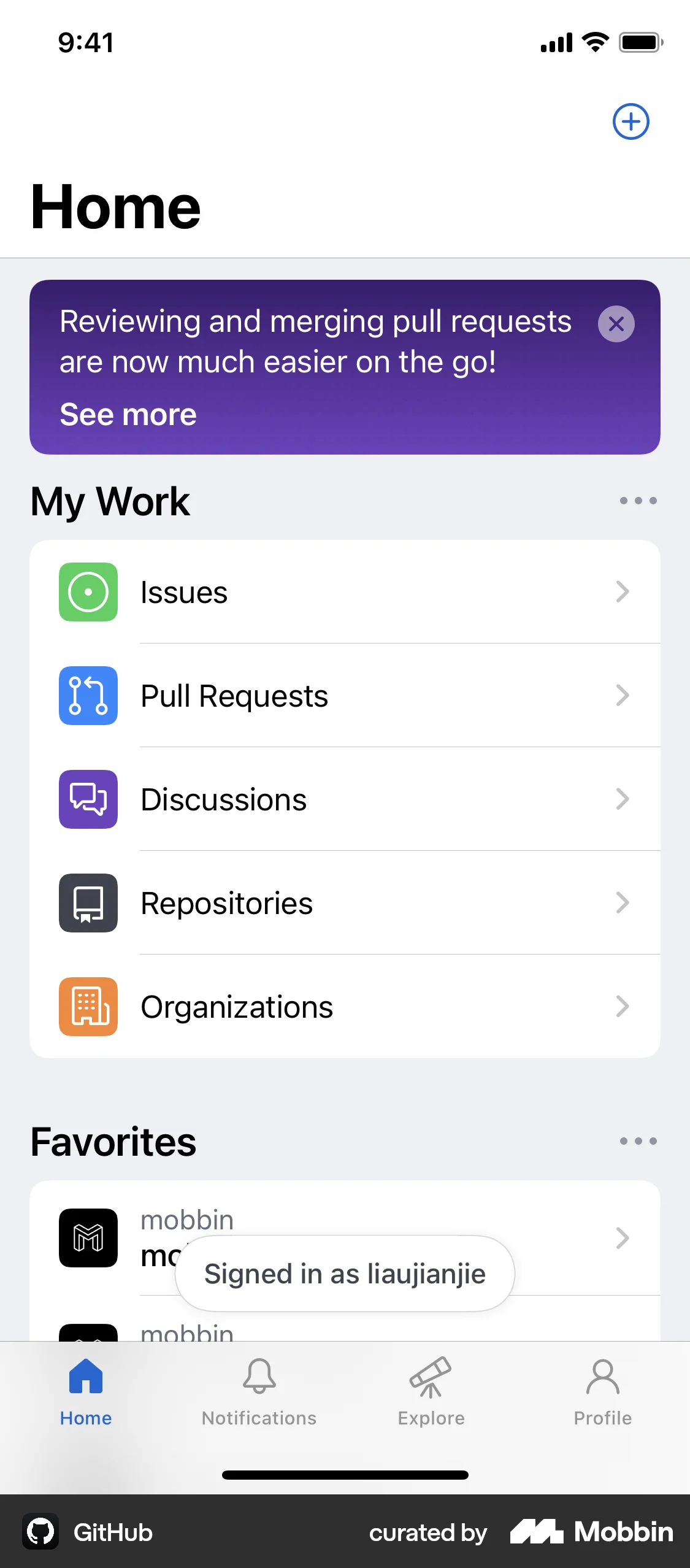 GitHub iOS screen containing Toast UI element