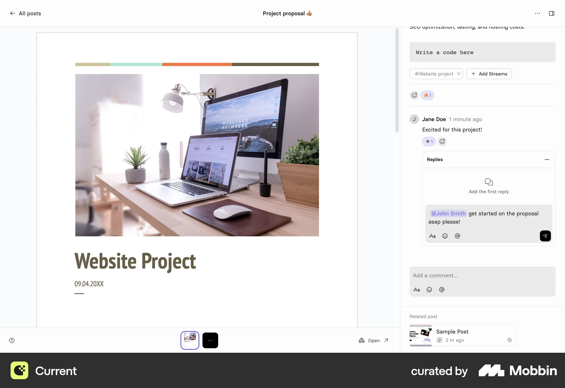 Current Web Comments screen