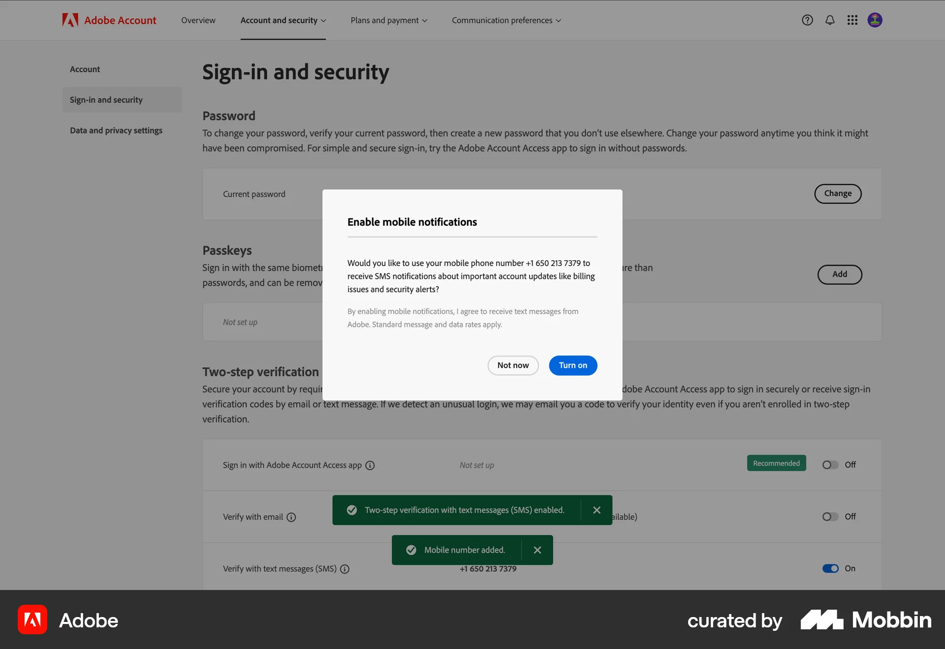 Adobe Web Permission screen