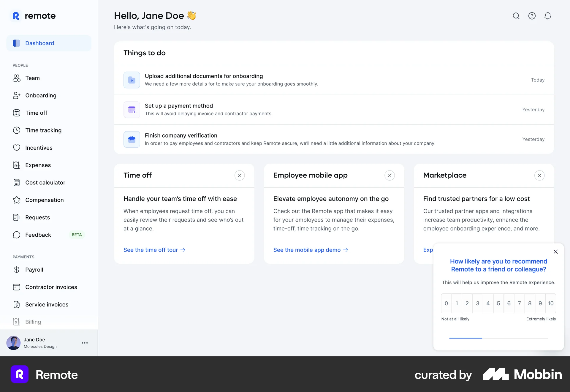 Remote Web screen containing Rating Control UI element