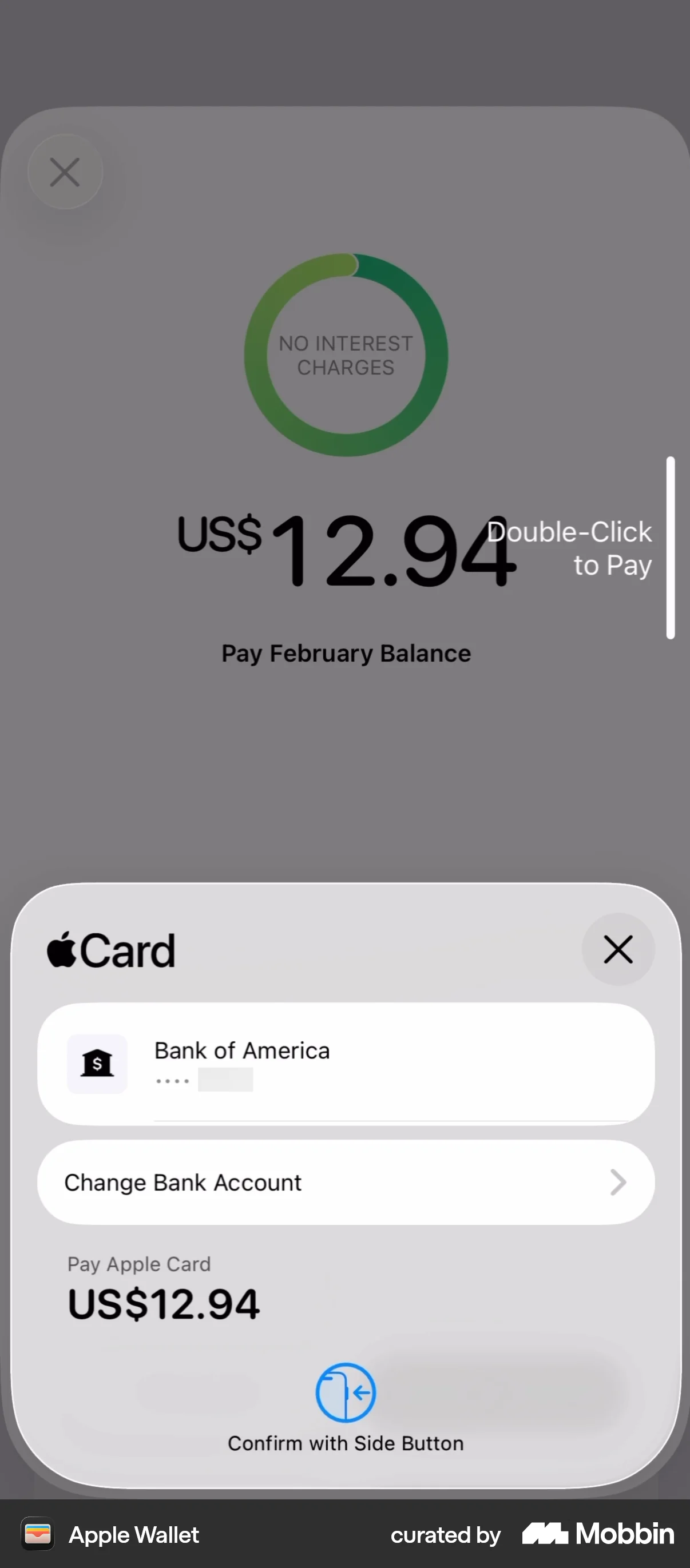 Apple Wallet iOS Confirmation screen