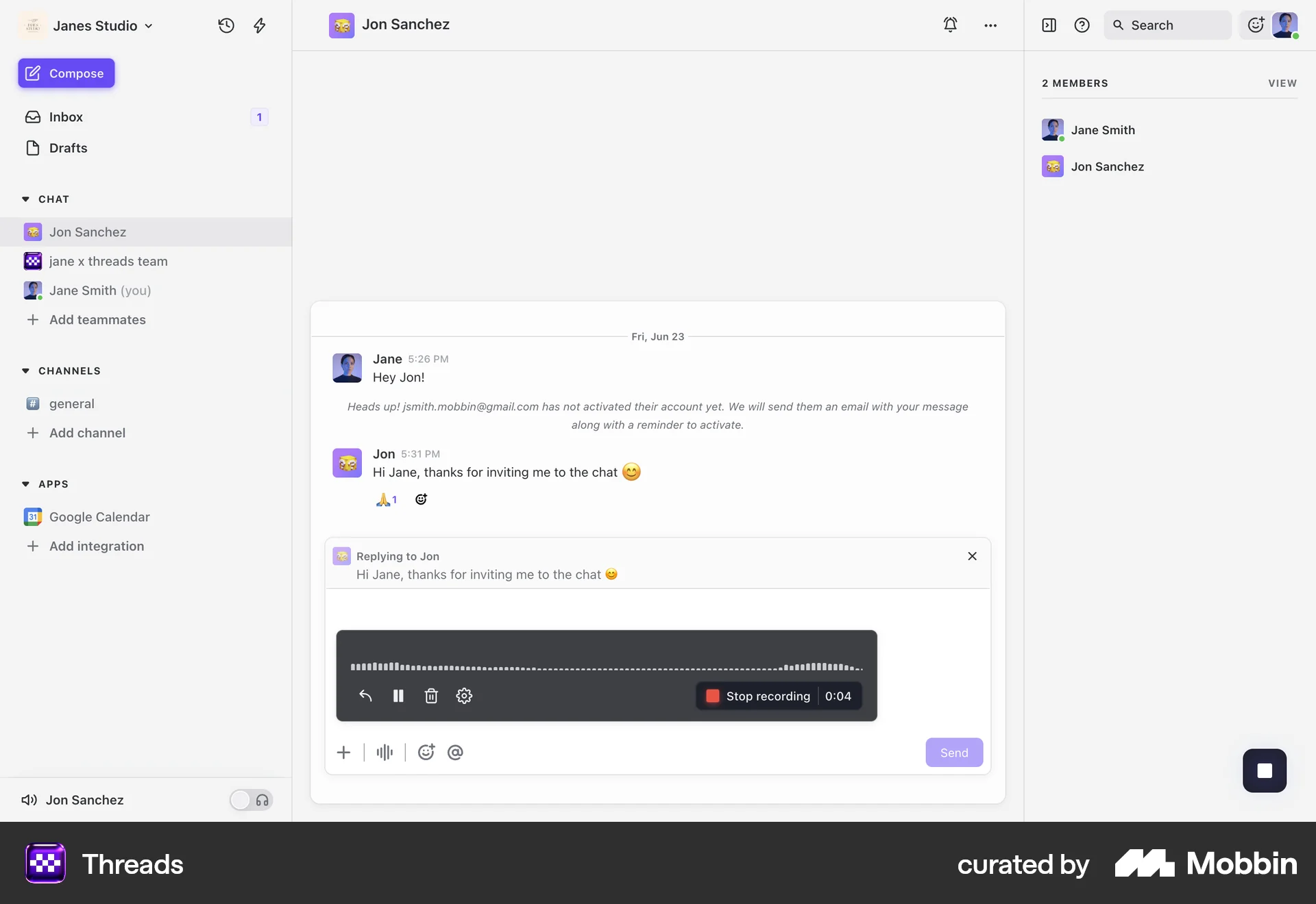 Threads Web Audio & Video Recorder screen