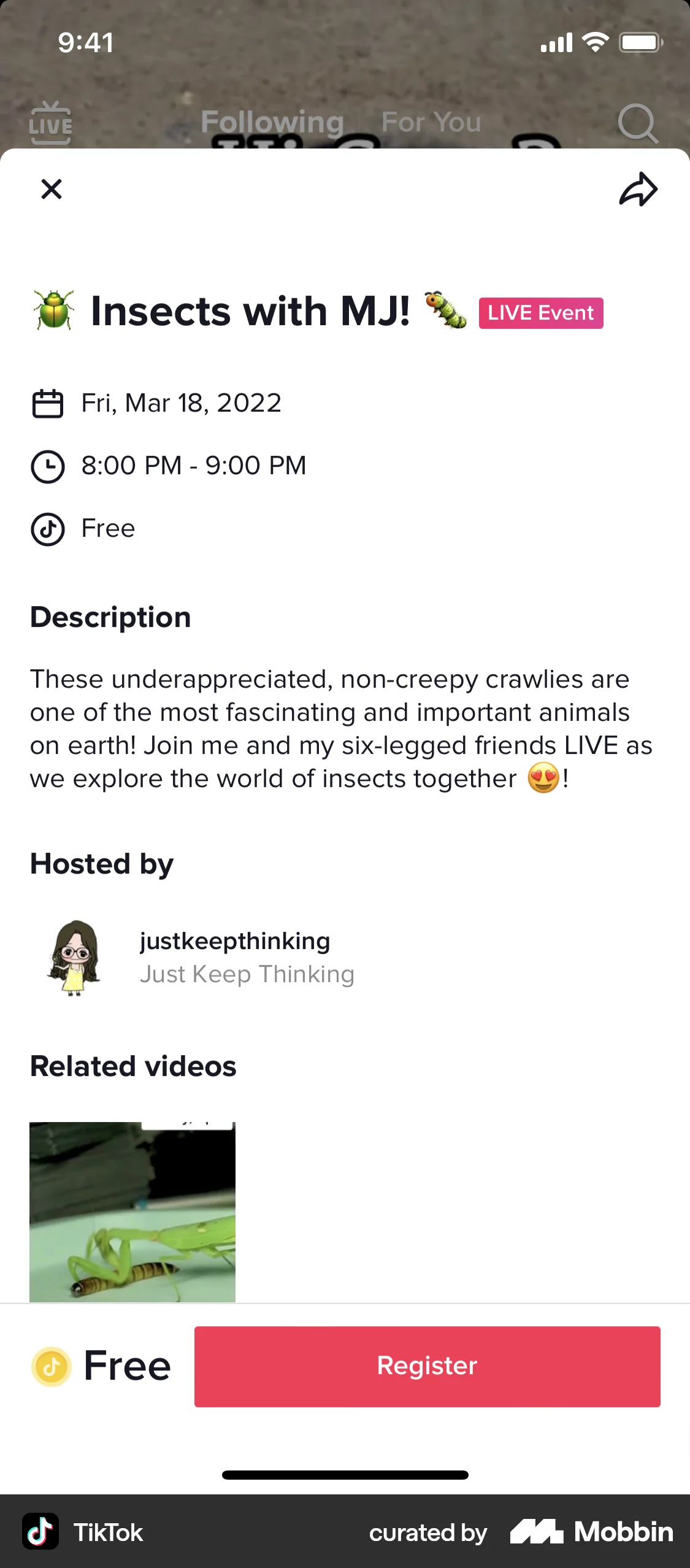 TikTok iOS Event Detail screen