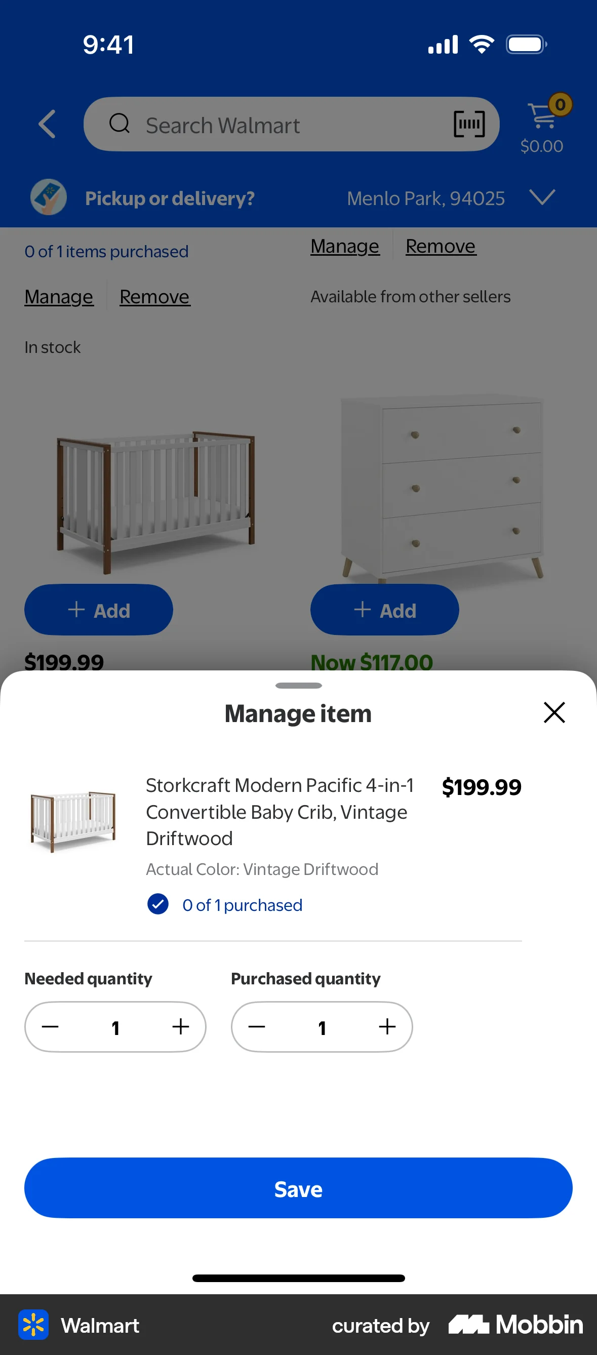Walmart iOS Save screen