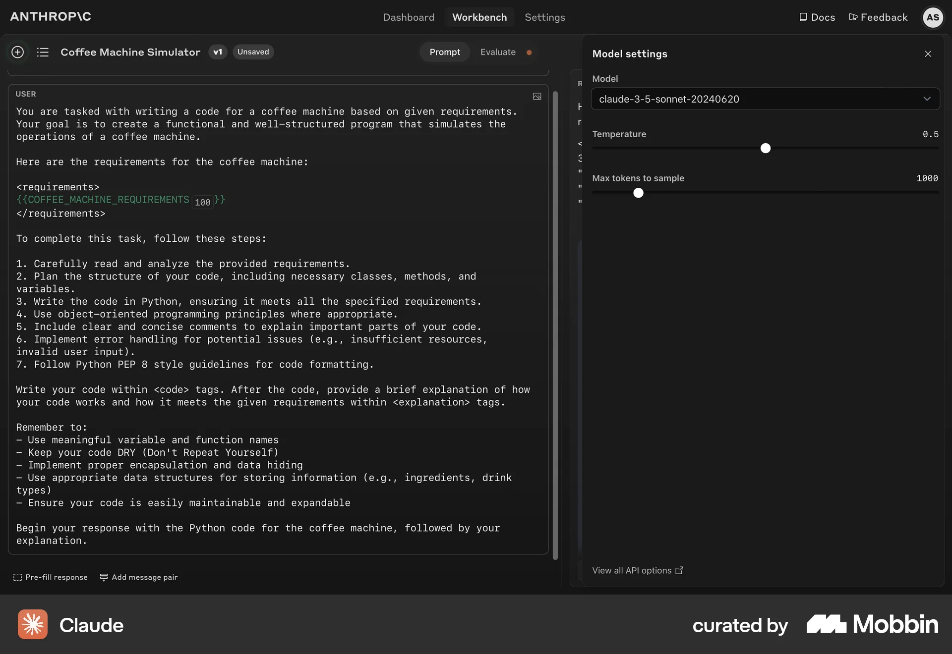 Claude Web screen containing Slider UI element