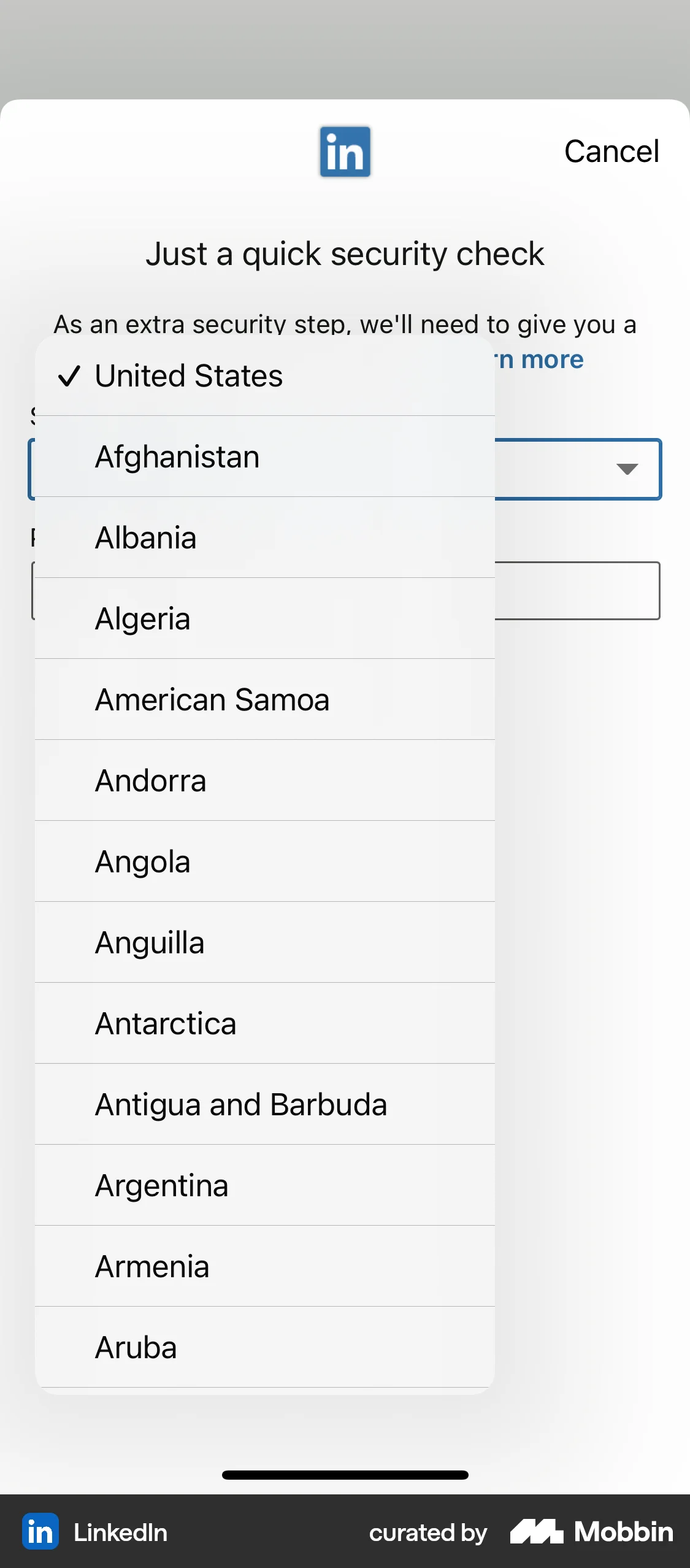 LinkedIn iOS screen containing Dropdown Menu UI element