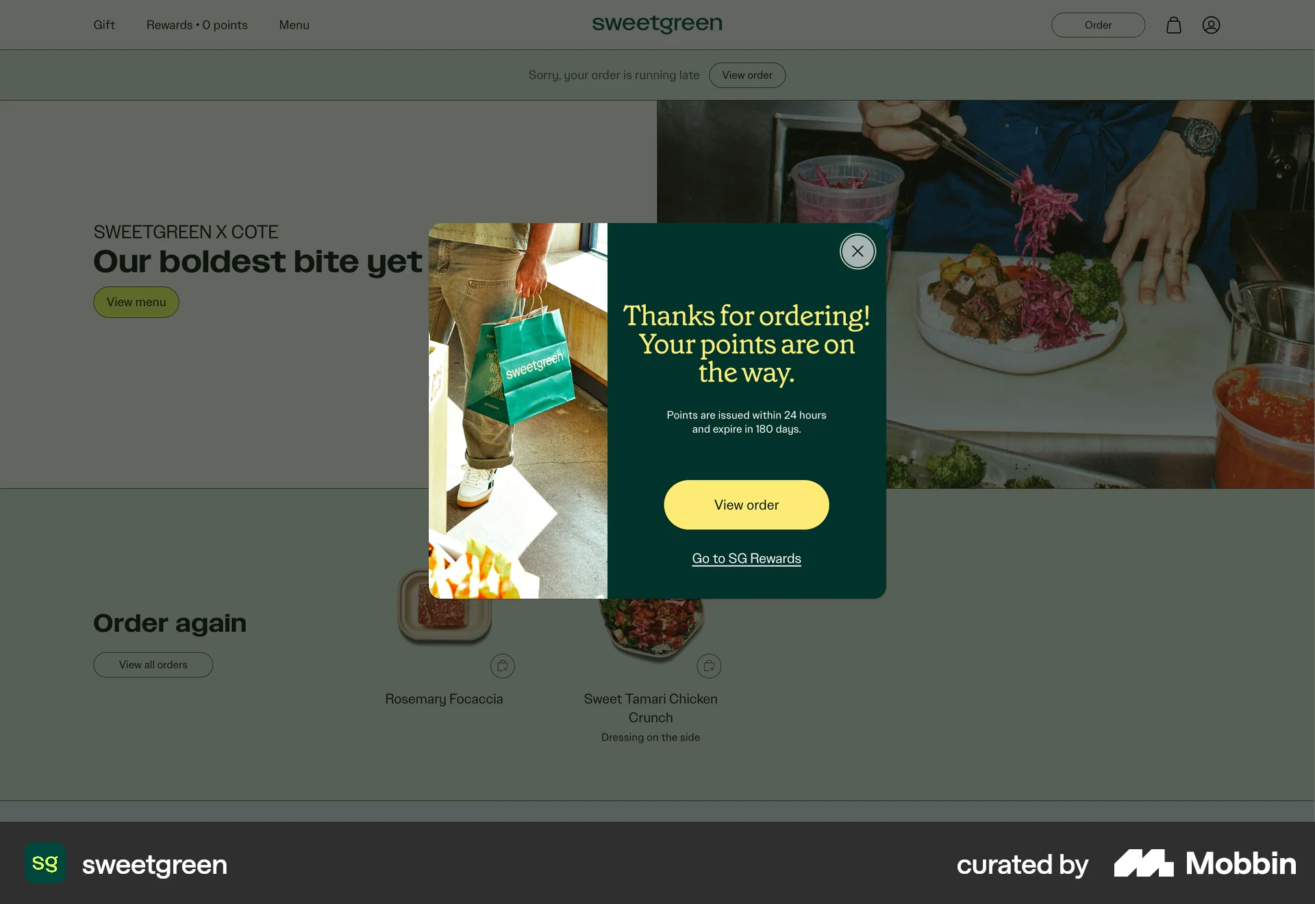 sweetgreen Web Order Confirmation screen