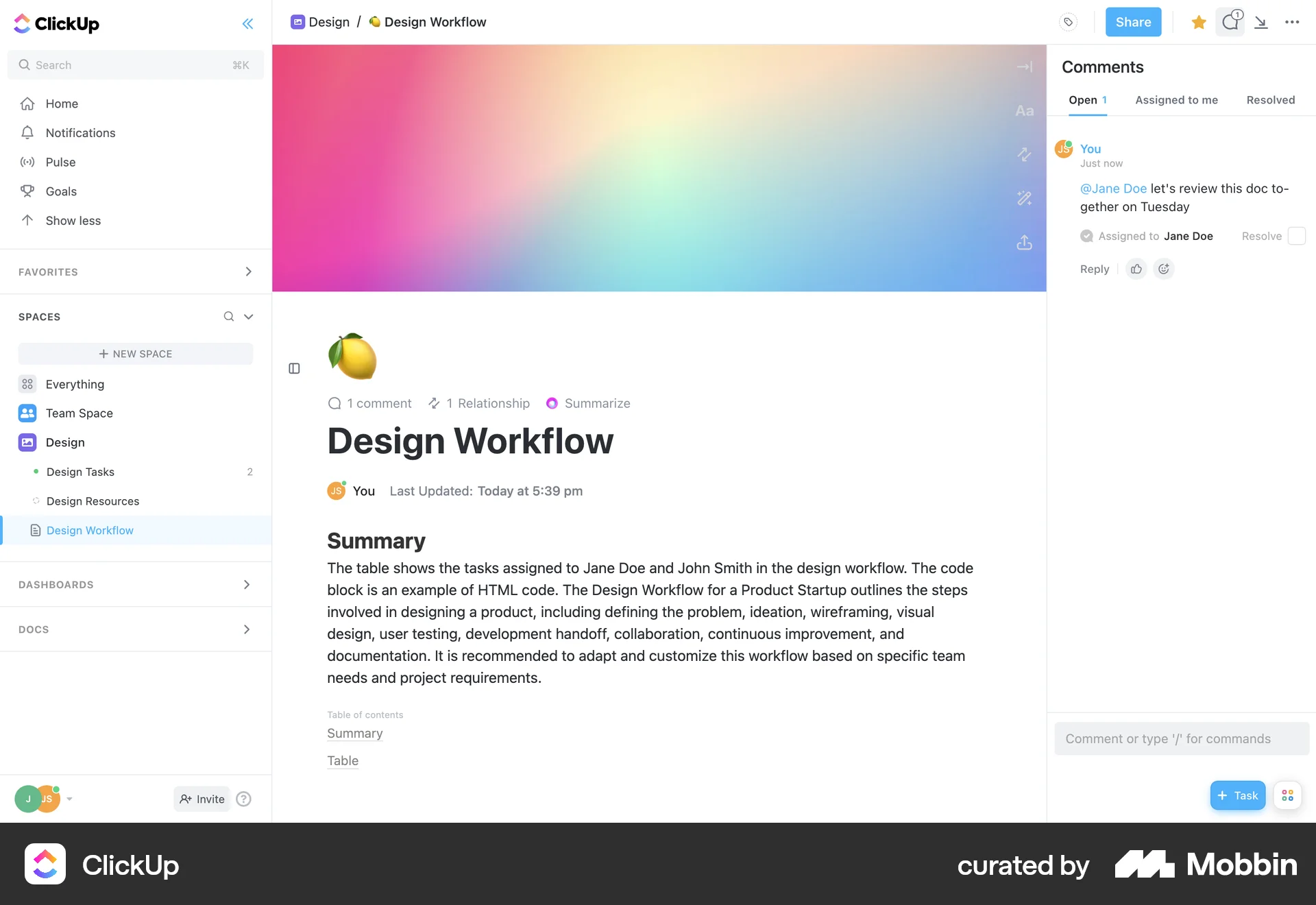 ClickUp Web Comments screen
