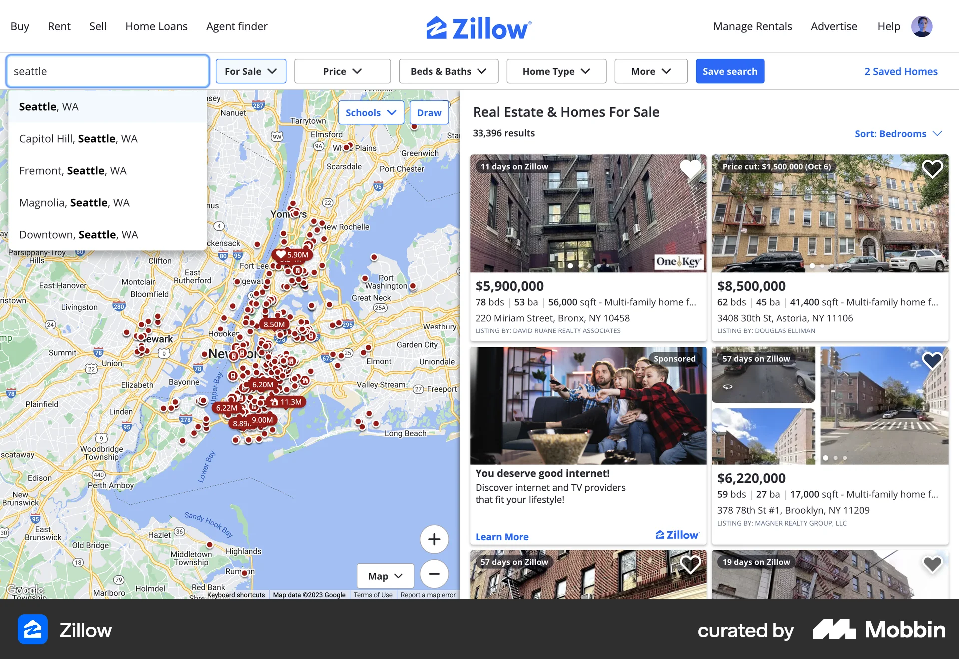 Zillow Web Real Estate App screen