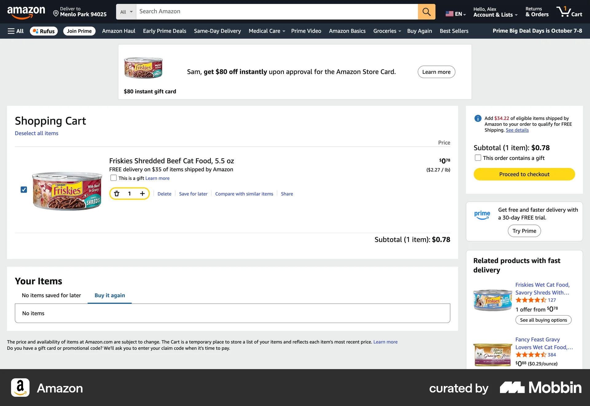 Amazon Web Web Shopping Cart screen
