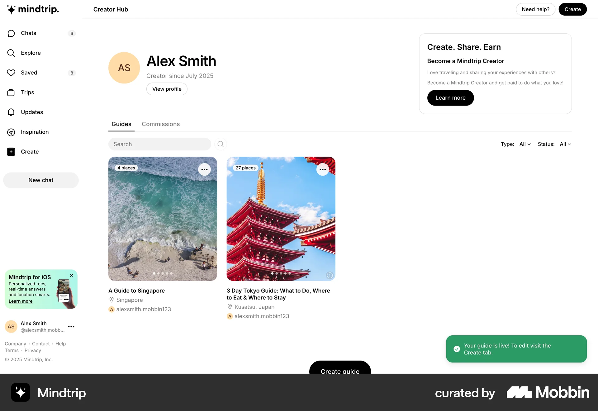 Mindtrip Web Acknowledgement & Success screen