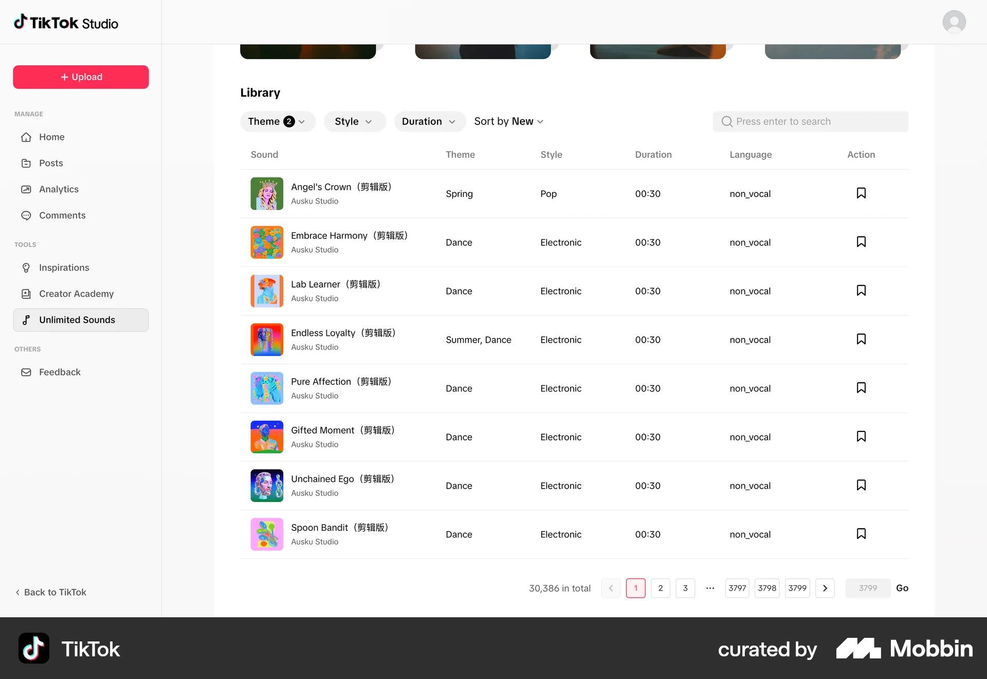 TikTok Web screen containing Pagination UI element
