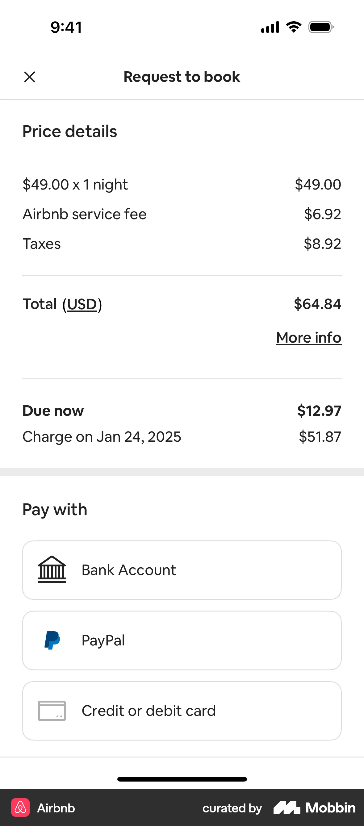 Airbnb iOS Checkout screen