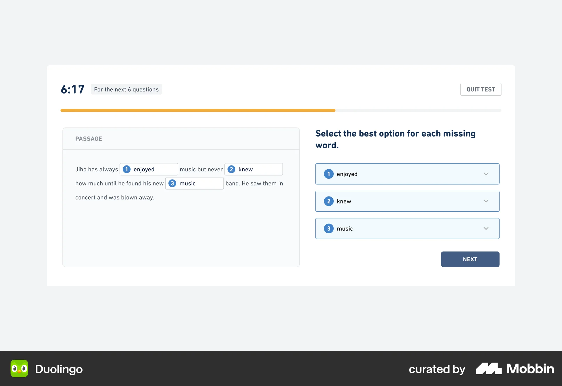 Duolingo Web Quiz screen