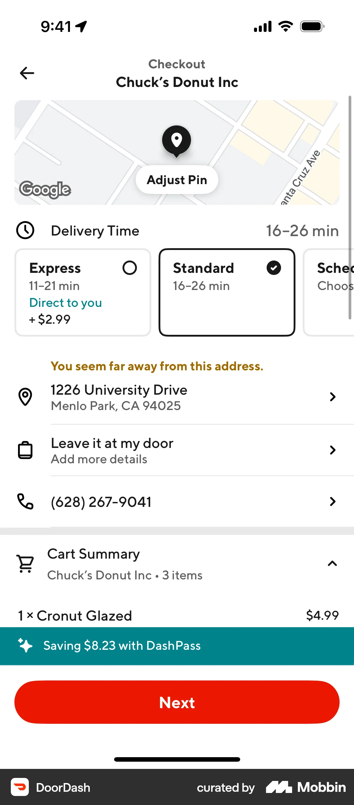 DoorDash iOS Checkout screen