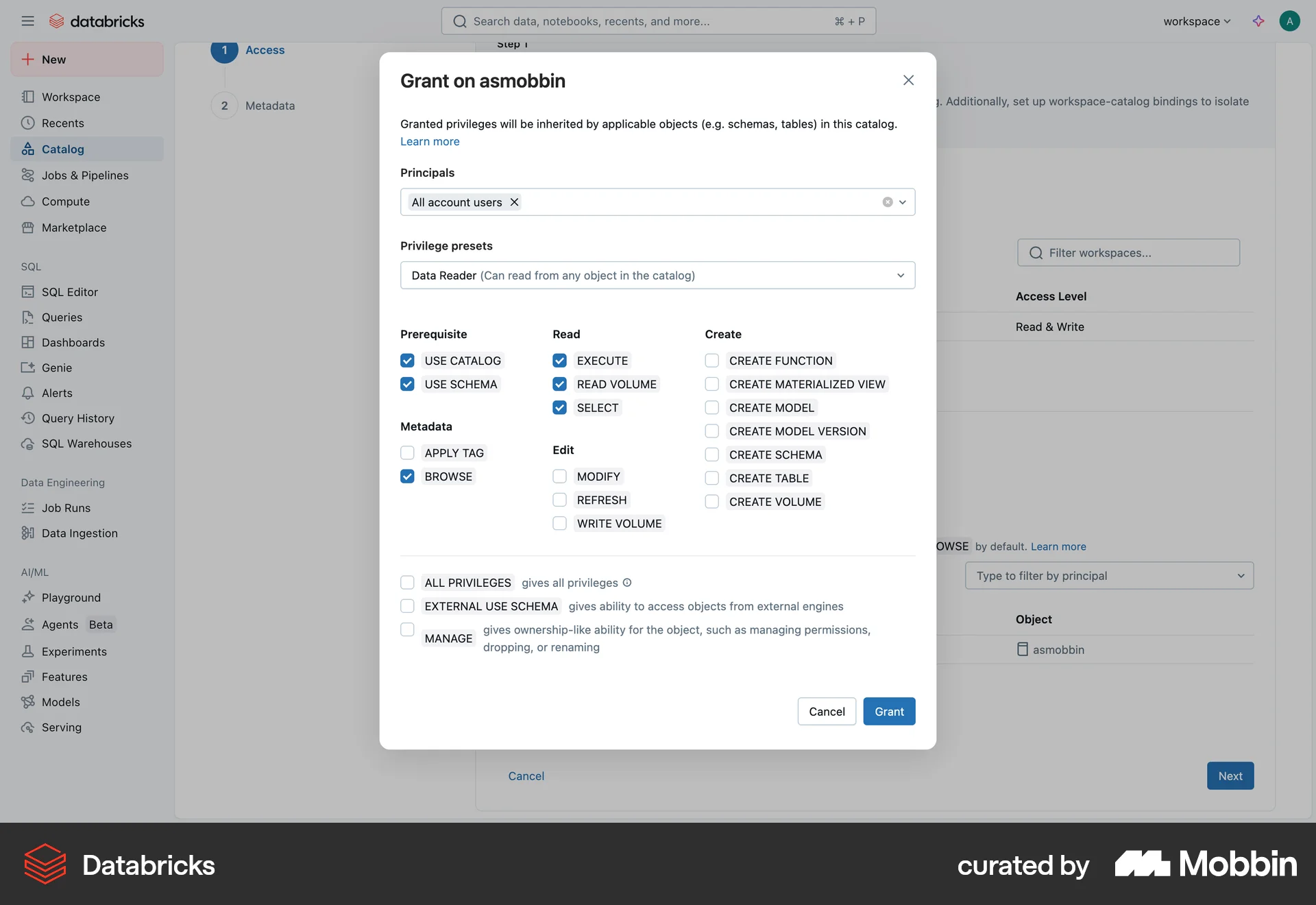 Databricks Web Set screen