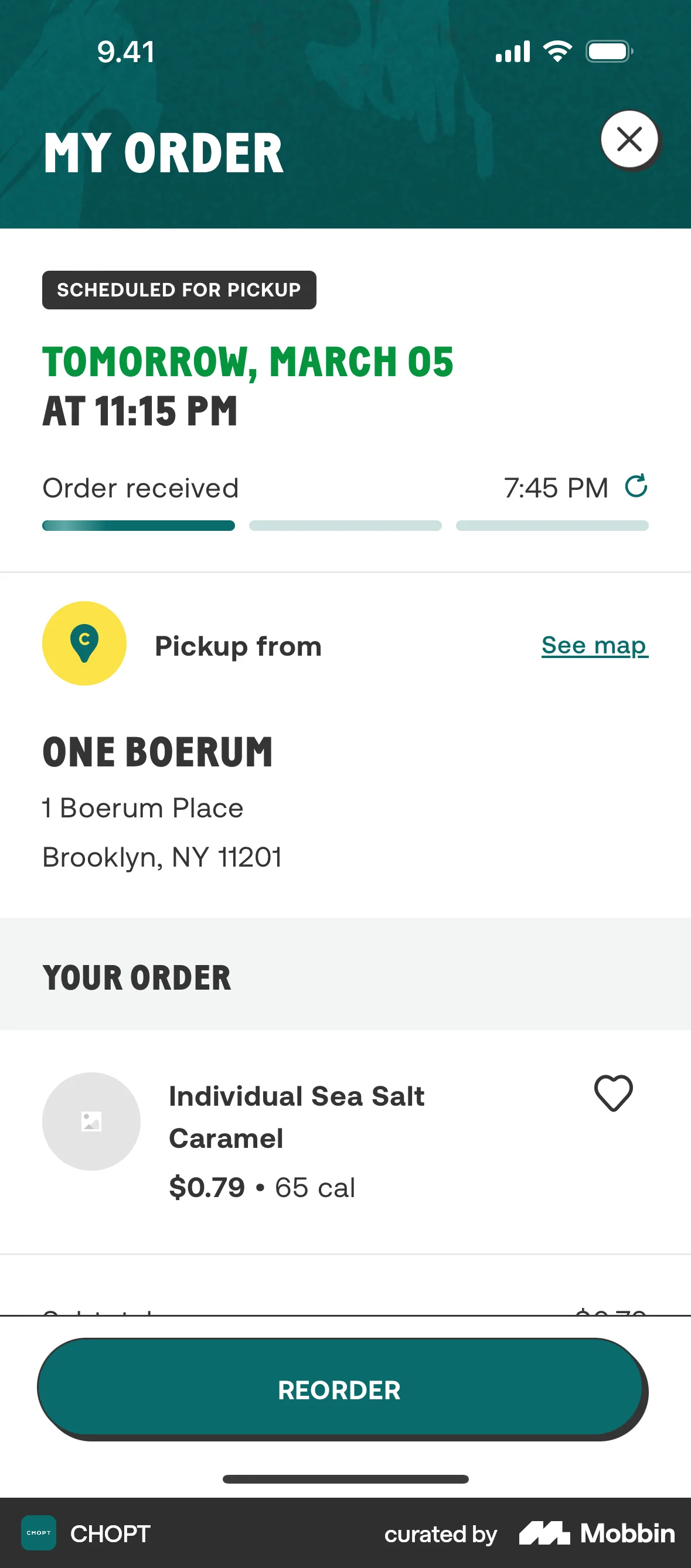 CHOPT iOS Order Detail screen
