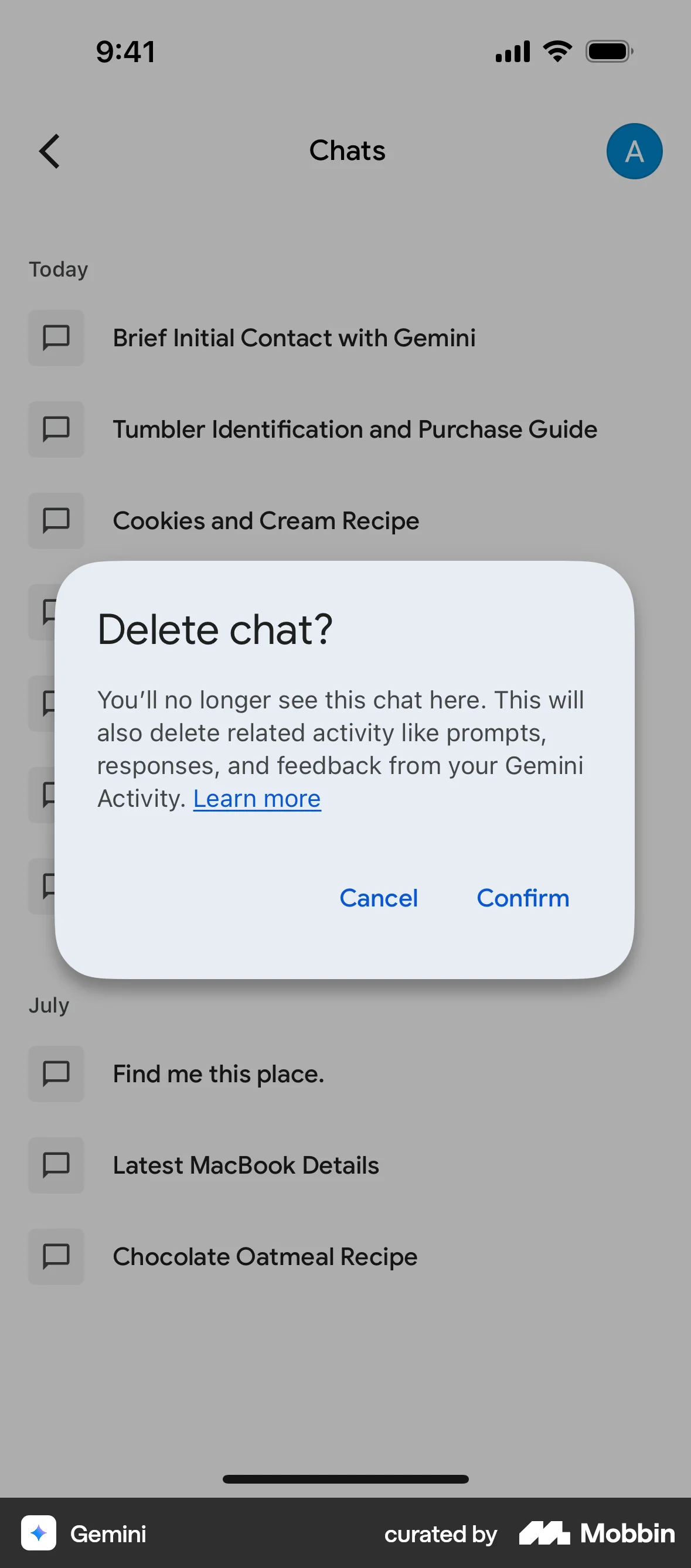Google Gemini iOS screen containing Dialog UI element