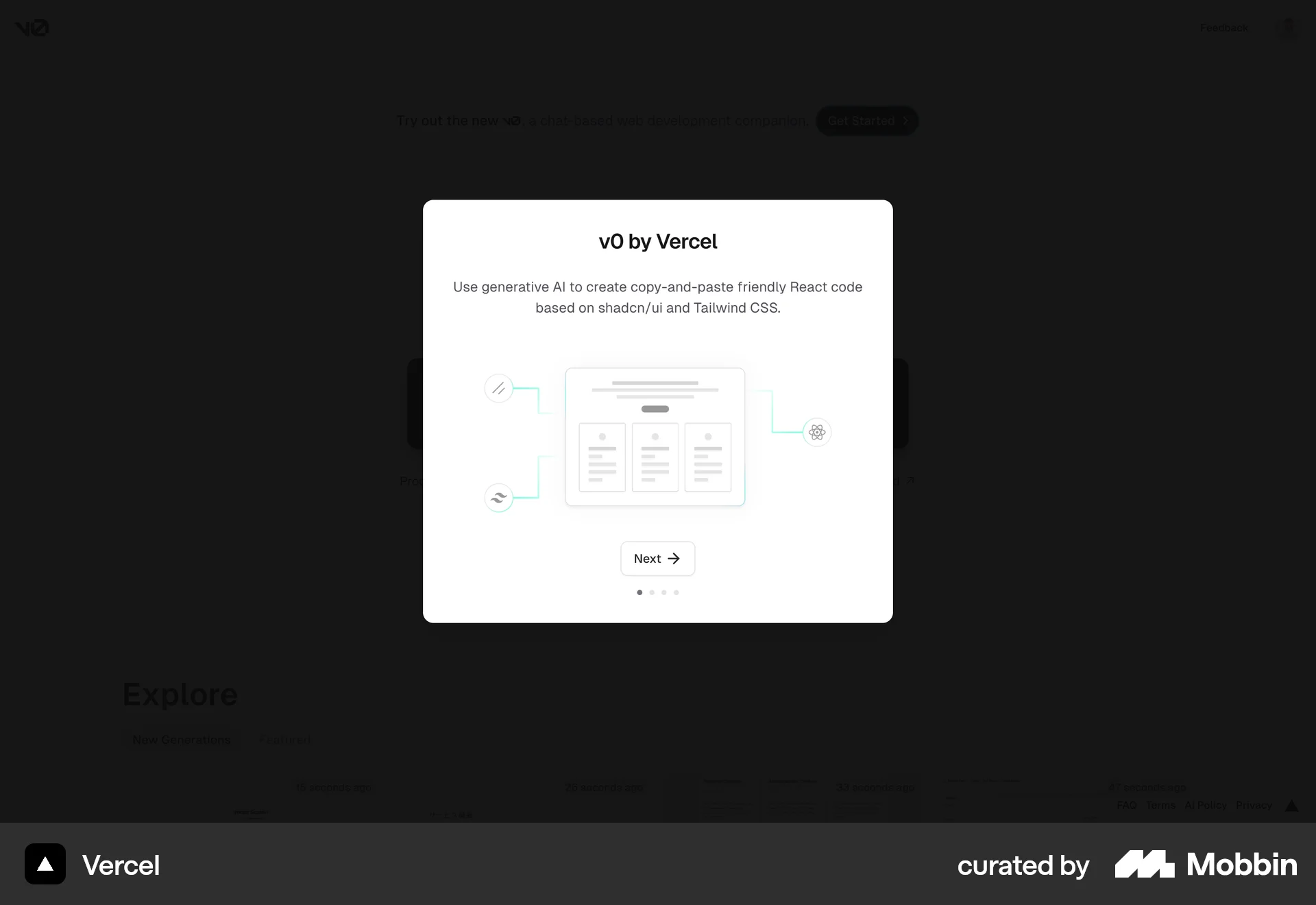 Vercel Web screen containing Coach Marks UI element