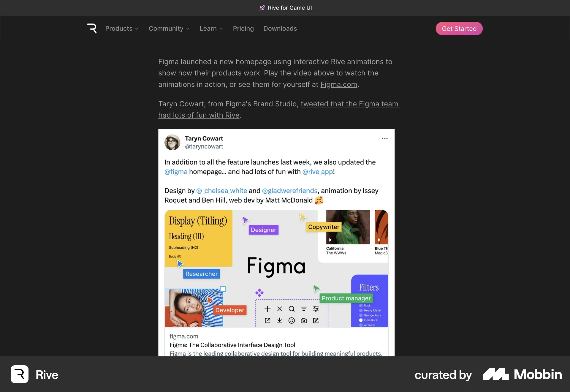 Rive Web Article Detail screen