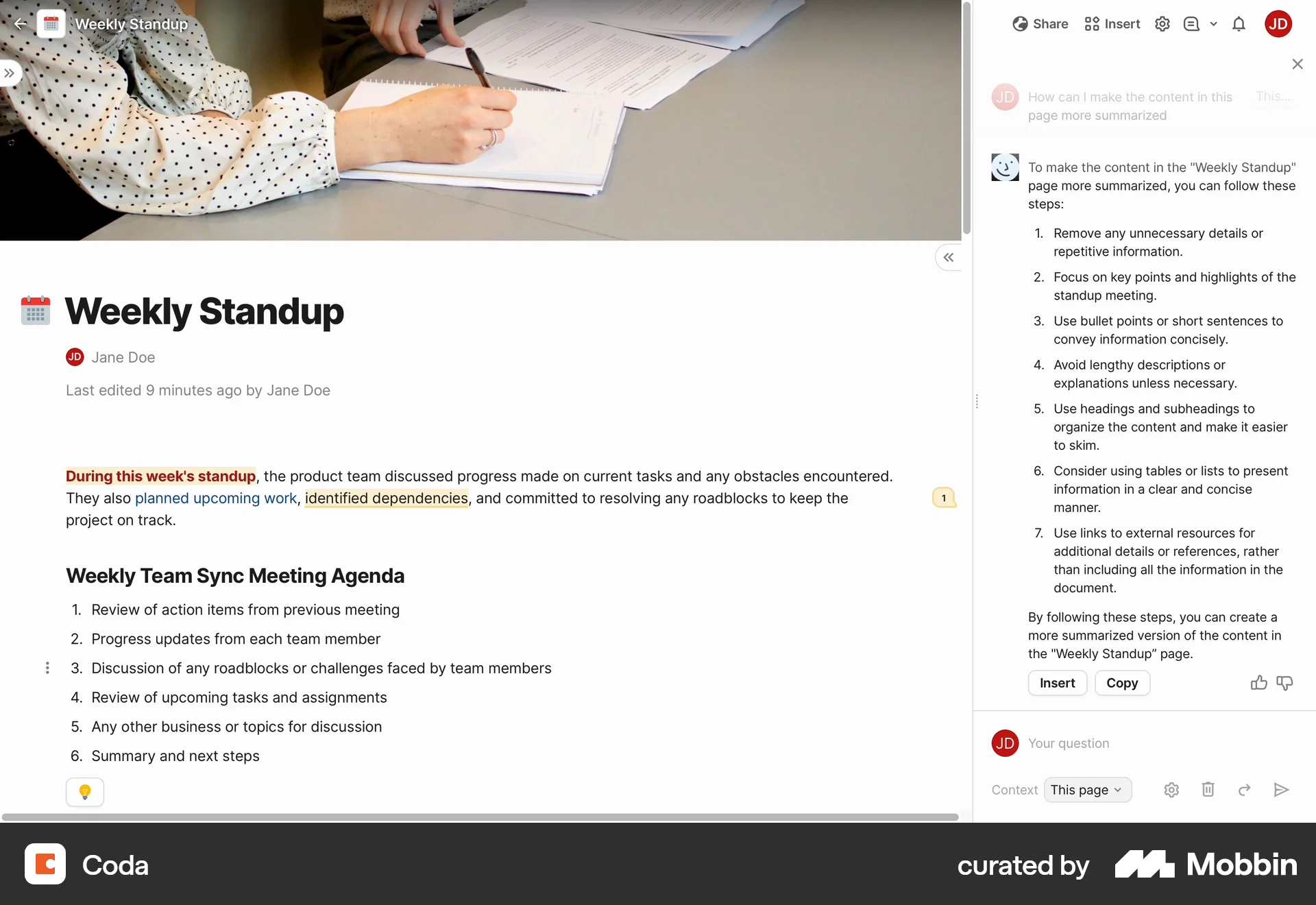 Coda Web Chat Detail screen