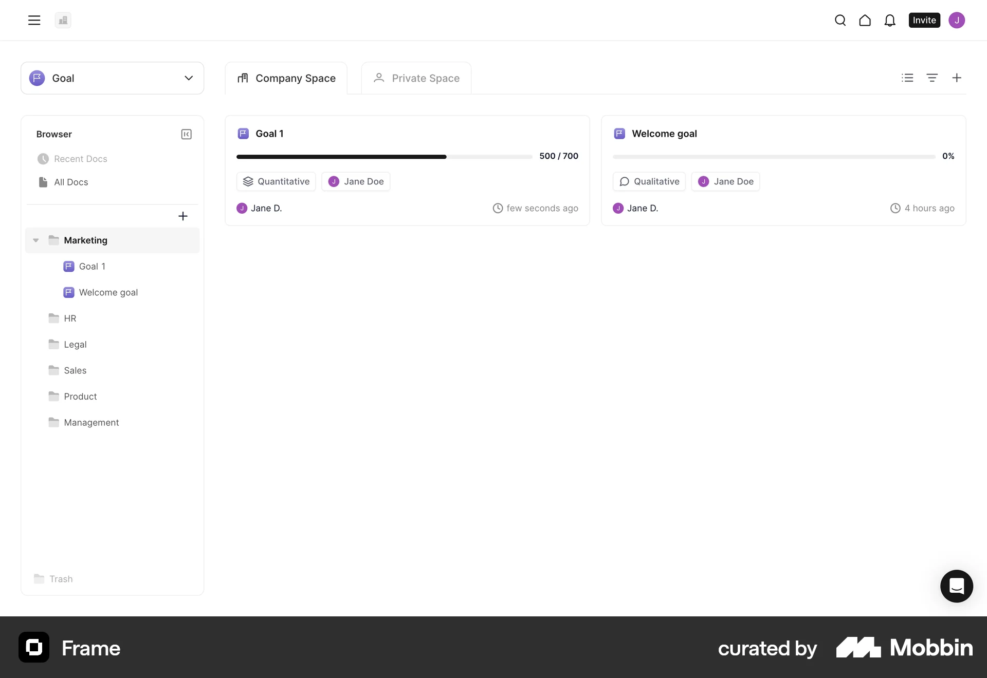 Frame Web Goal & Task screen