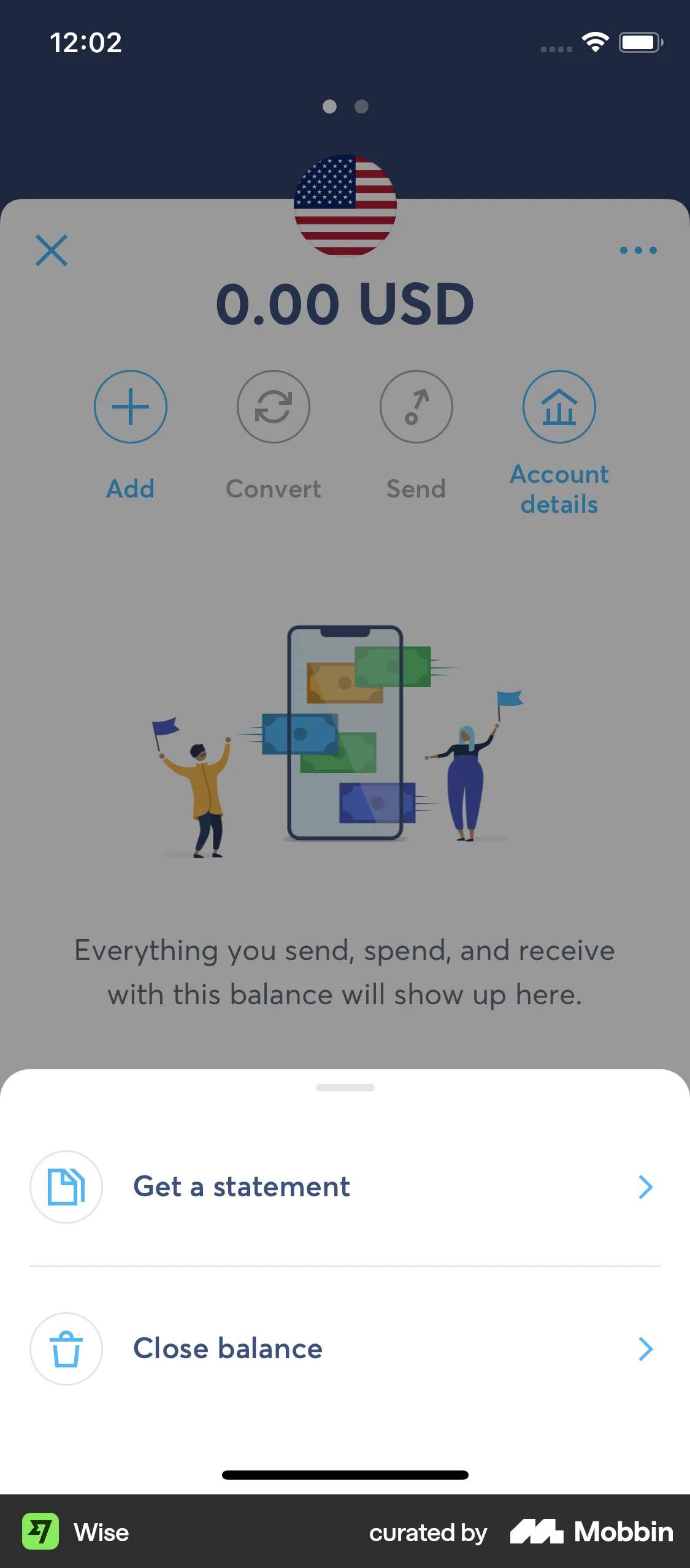 Wise iOS Action Option screen