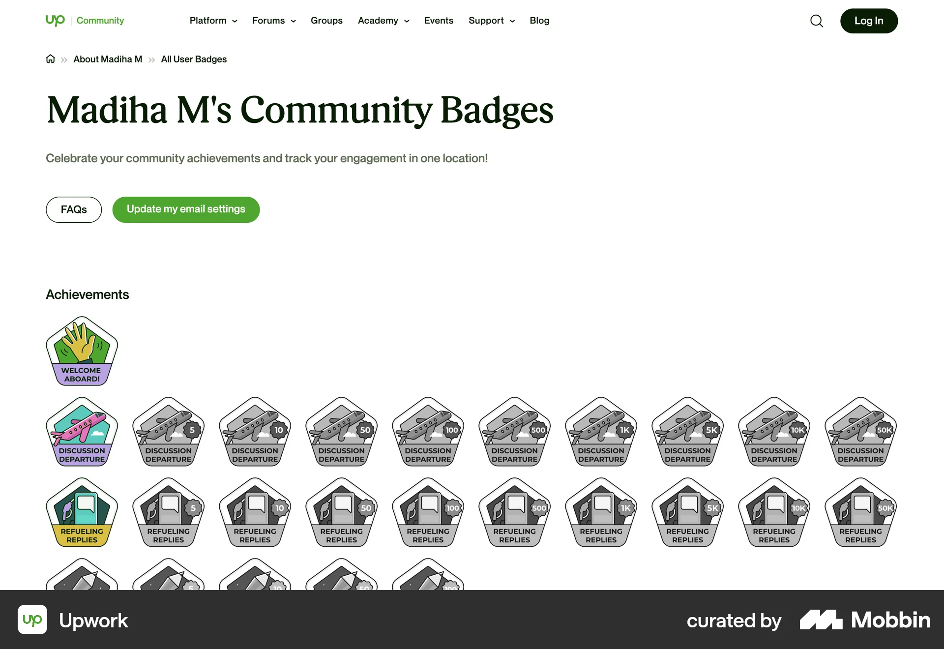 Upwork Web Achievements & Awards screen