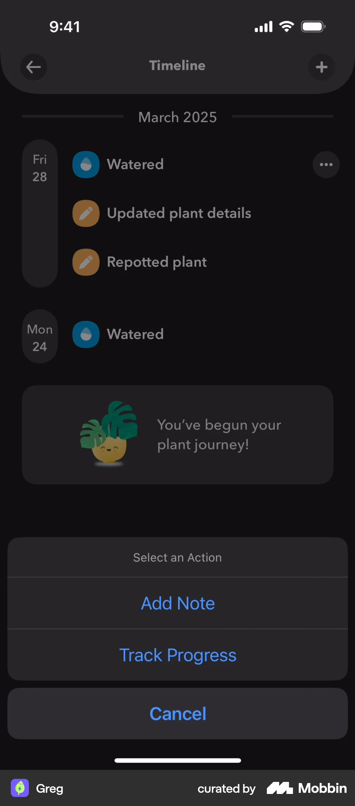 Greg iOS Timeline & History screen
