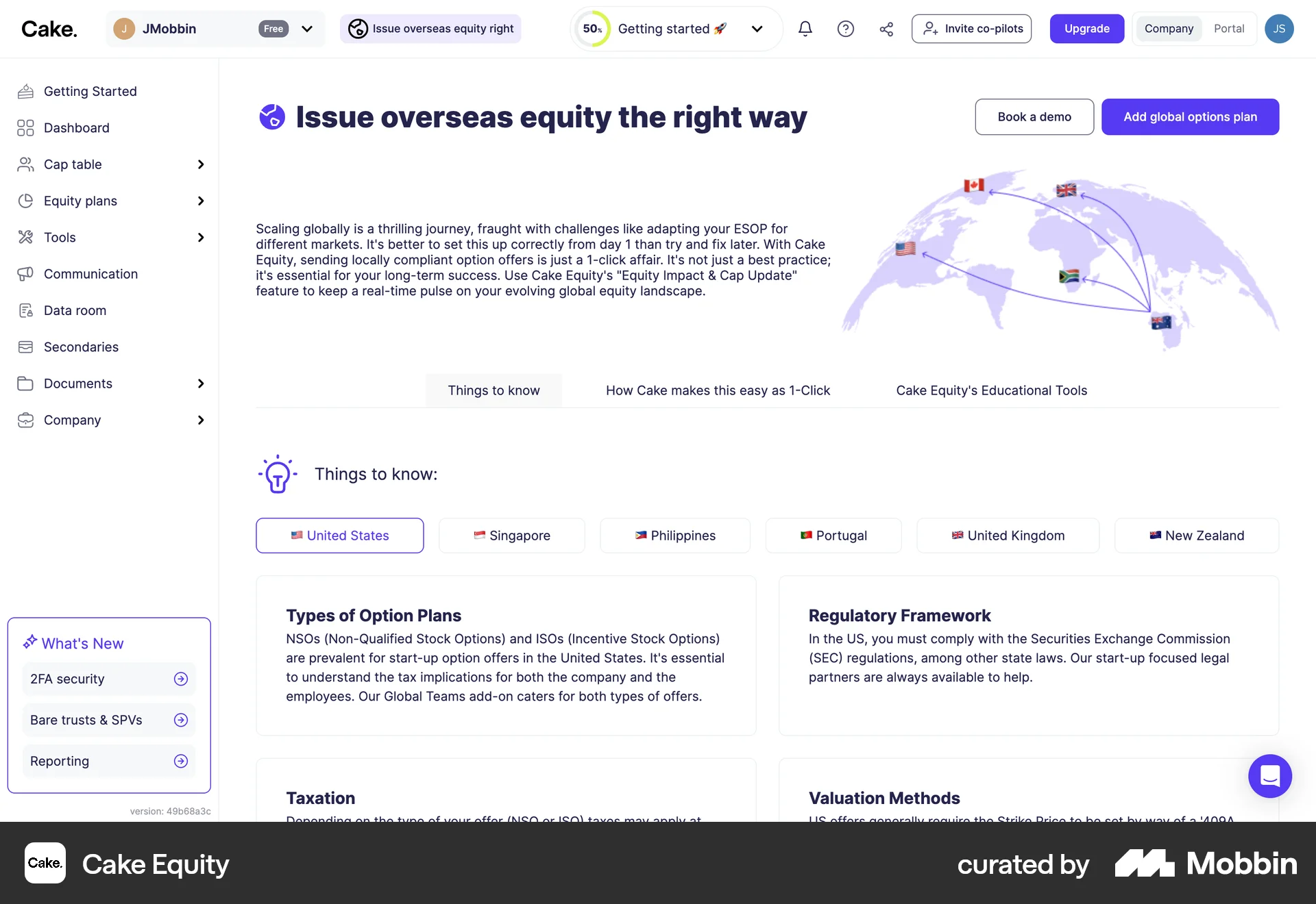 Cake Equity Web Help & Support screen